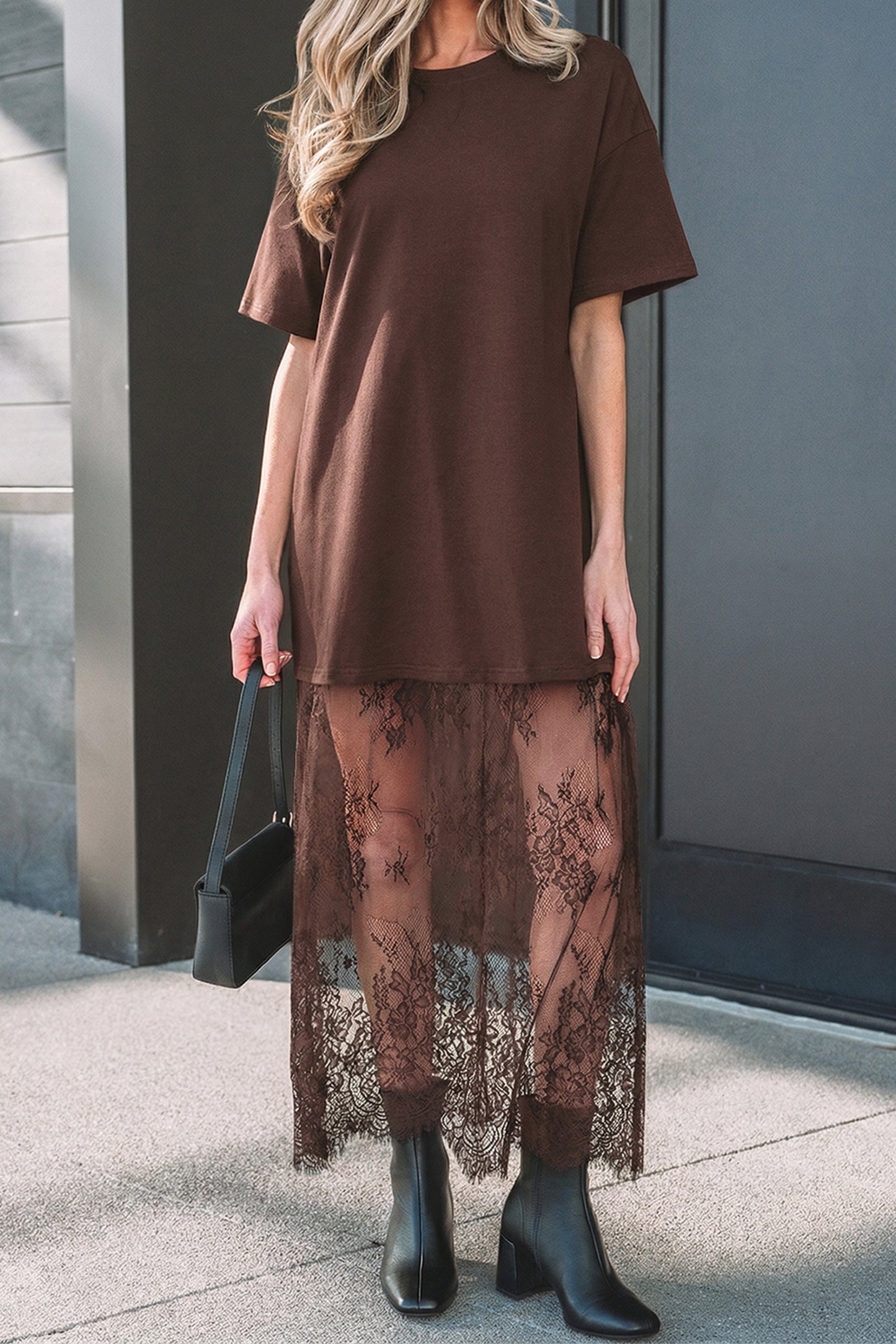 Red Sandalwood Floral Patchwork Short Sleeve T Shirt Loose Maxi Dress-TOPS / DRESSES-[Adult]-[Female]-2022 Online Blue Zone Planet