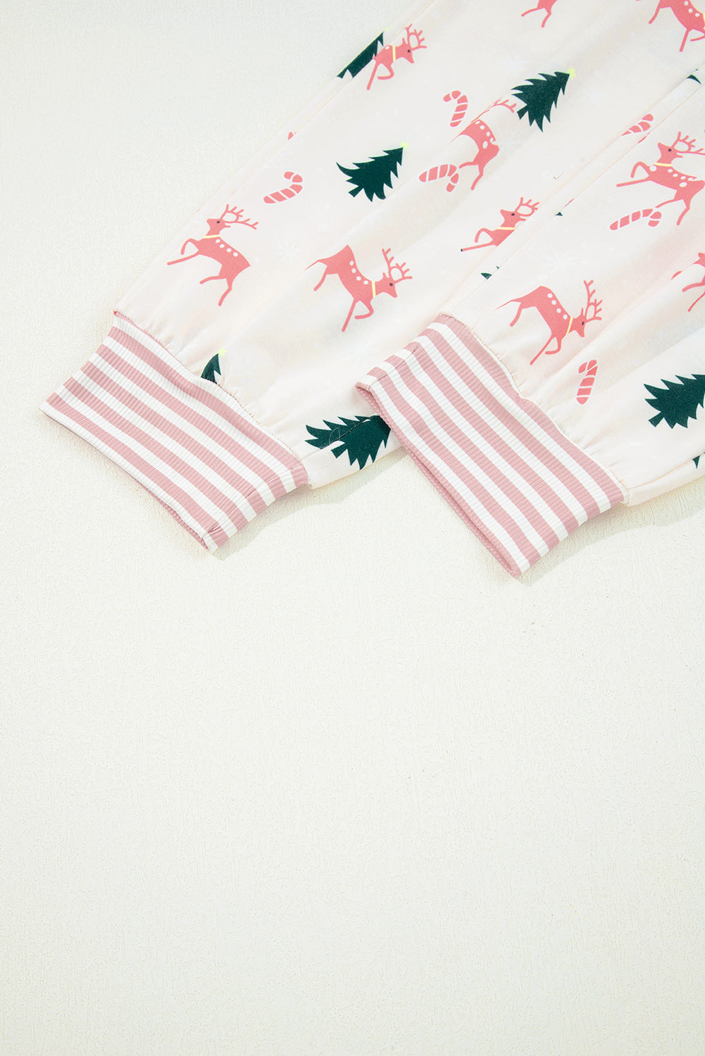 Pink Bow Christmas Tree Print Contrast Striped Banding 2pcs Lounge Set-Loungewear & Sleepwear/Loungewear-[Adult]-[Female]-2022 Online Blue Zone Planet