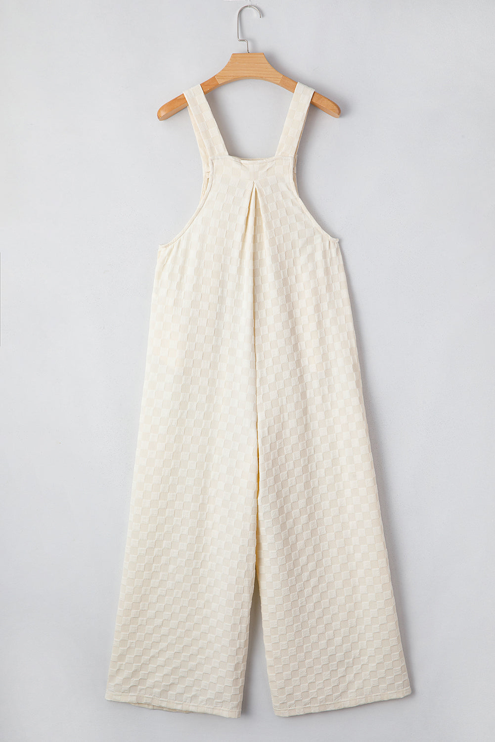 Beige Checkered Pocketed High Waist Wide Leg Overall-Bottoms/Jumpsuits & Rompers-[Adult]-[Female]-2022 Online Blue Zone Planet