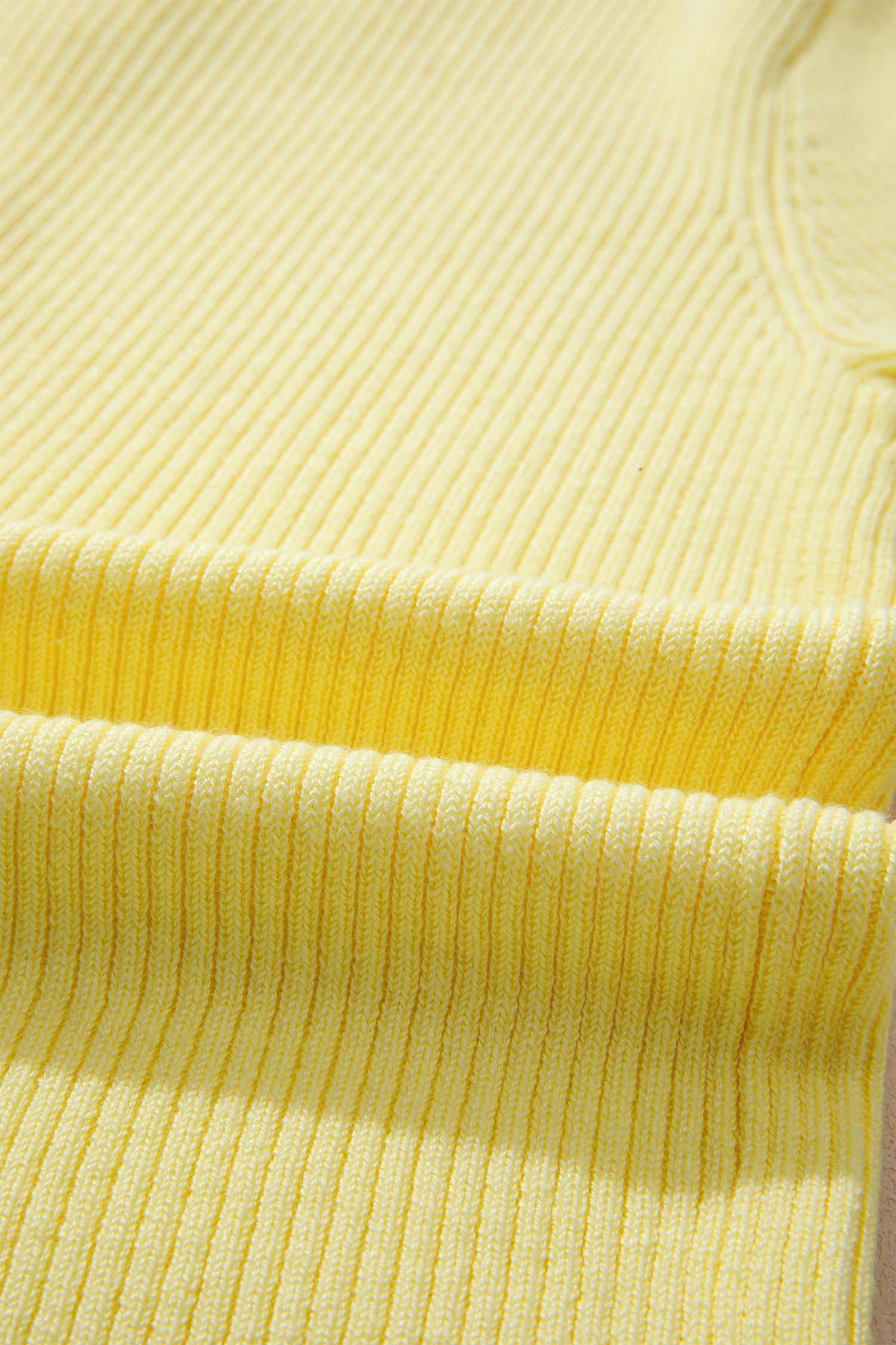 Yellow Cream Ribbed Knit Contrast Frilled Short Sleeve Sweater Cardigan-TOPS / DRESSES-[Adult]-[Female]-2022 Online Blue Zone Planet