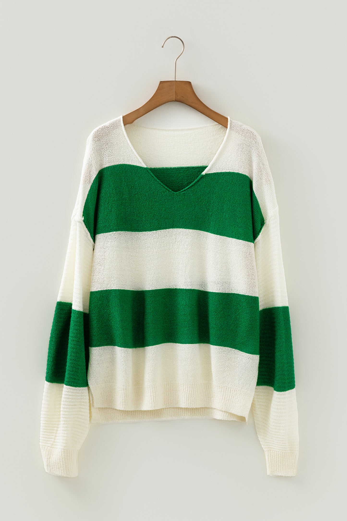 Red Stripe Loose Color Block Drop Shoulder Bubble Sleeve Sweater-TOPS / DRESSES-[Adult]-[Female]-2022 Online Blue Zone Planet