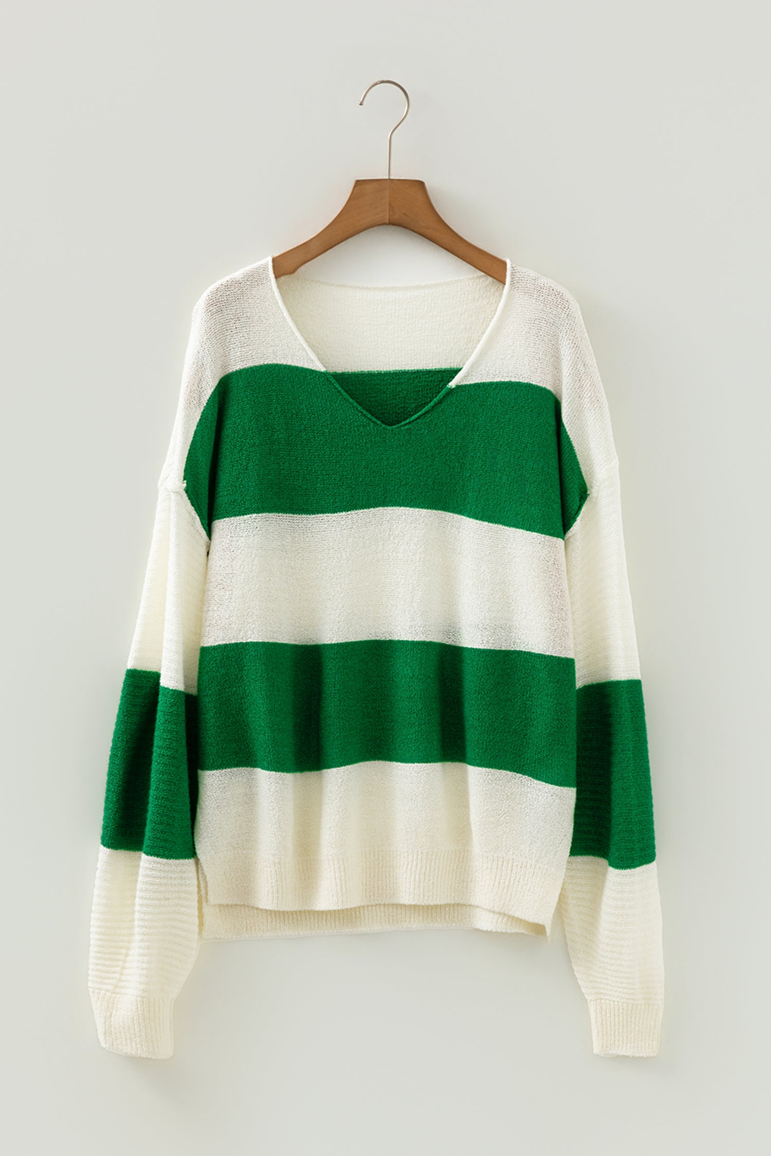 Red Stripe Loose Color Block Drop Shoulder Bubble Sleeve Sweater-TOPS / DRESSES-[Adult]-[Female]-2022 Online Blue Zone Planet