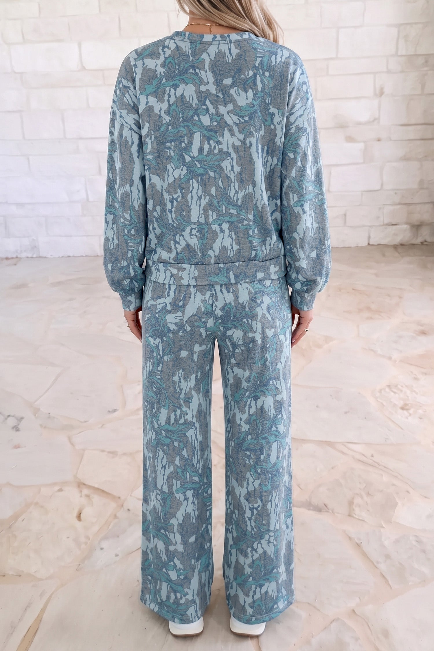 Pink Abstract Floral Print Loose Pullover Drawstring Pants 2pcs Set-Two Piece Sets/Pant Sets-[Adult]-[Female]-2022 Online Blue Zone Planet