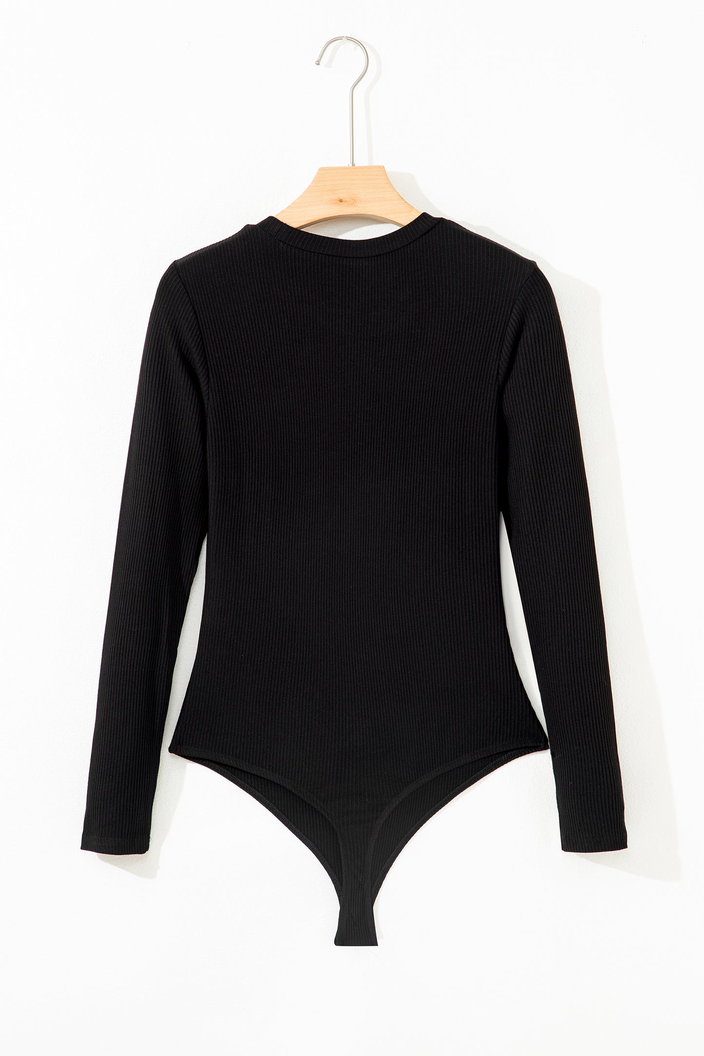 Black Ribbed Long Sleeve Crew Neck Solid Color Bodysuit-Tops/Bodysuits-[Adult]-[Female]-2022 Online Blue Zone Planet