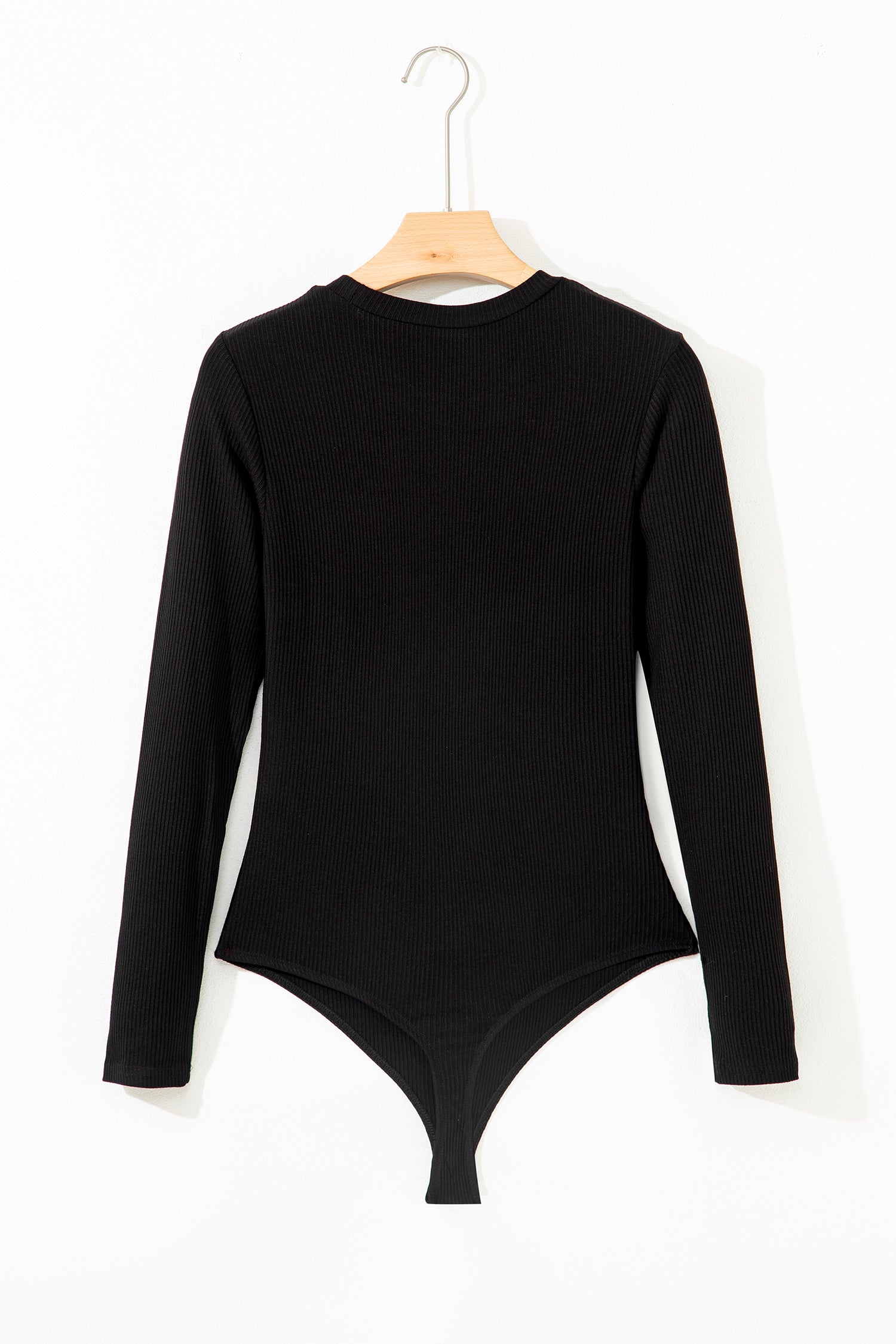 Black Ribbed Long Sleeve Crew Neck Solid Color Bodysuit-Tops/Bodysuits-[Adult]-[Female]-2022 Online Blue Zone Planet