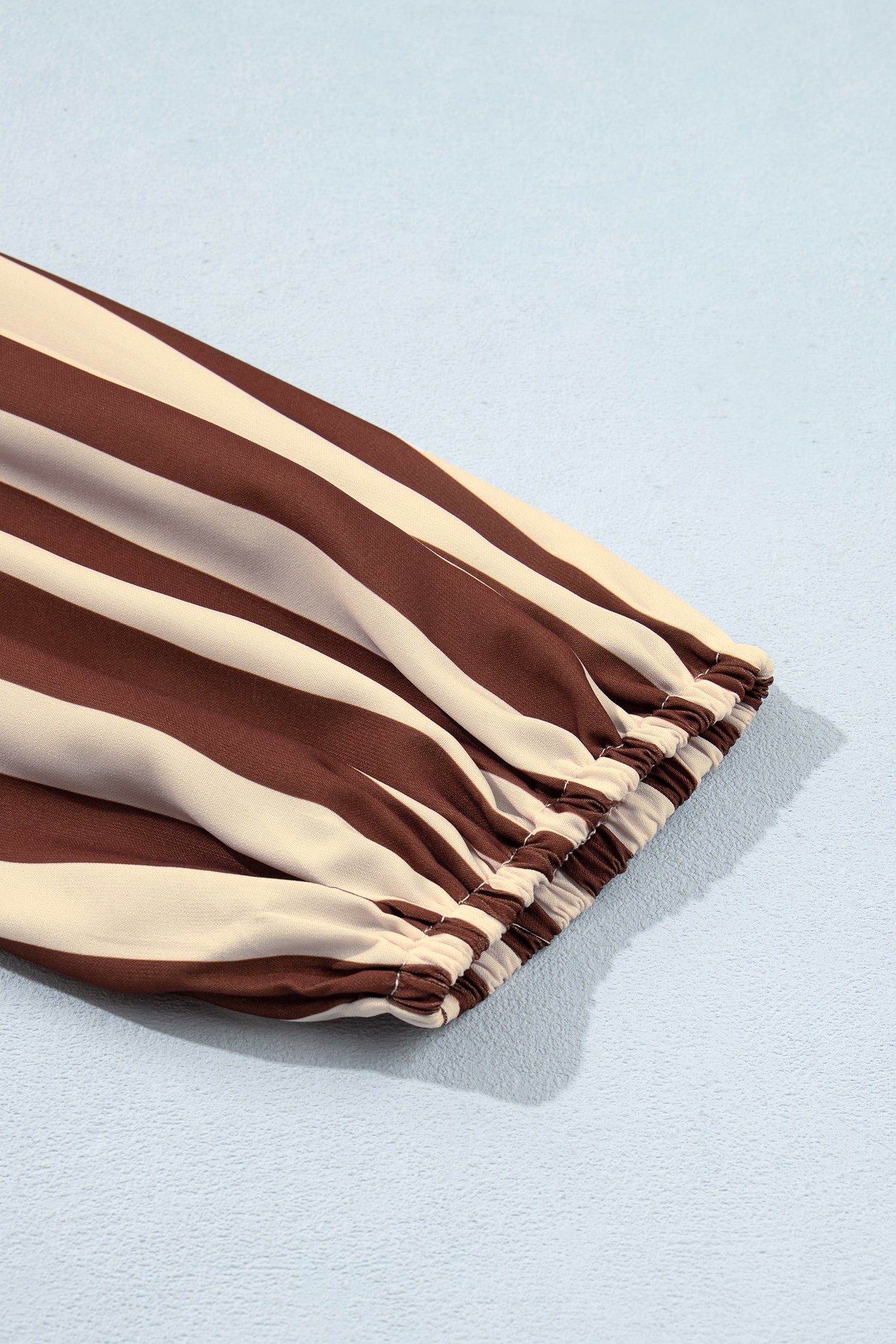 Brown Stripe V Neck Half Sleeve Casual Blouse-Tops/Blouses & Shirts-[Adult]-[Female]-2022 Online Blue Zone Planet