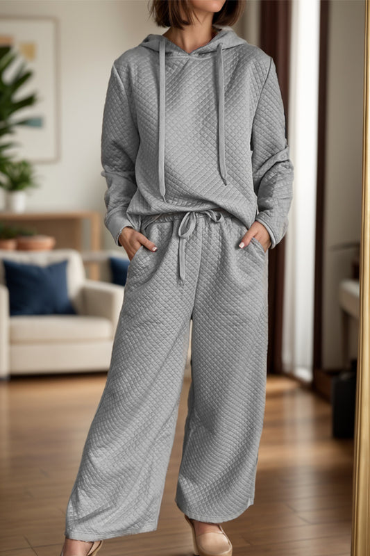 Drawstring Long Sleeve Hooded Top and Pants Set-TOPS / DRESSES-[Adult]-[Female]-Gray-S-2022 Online Blue Zone Planet