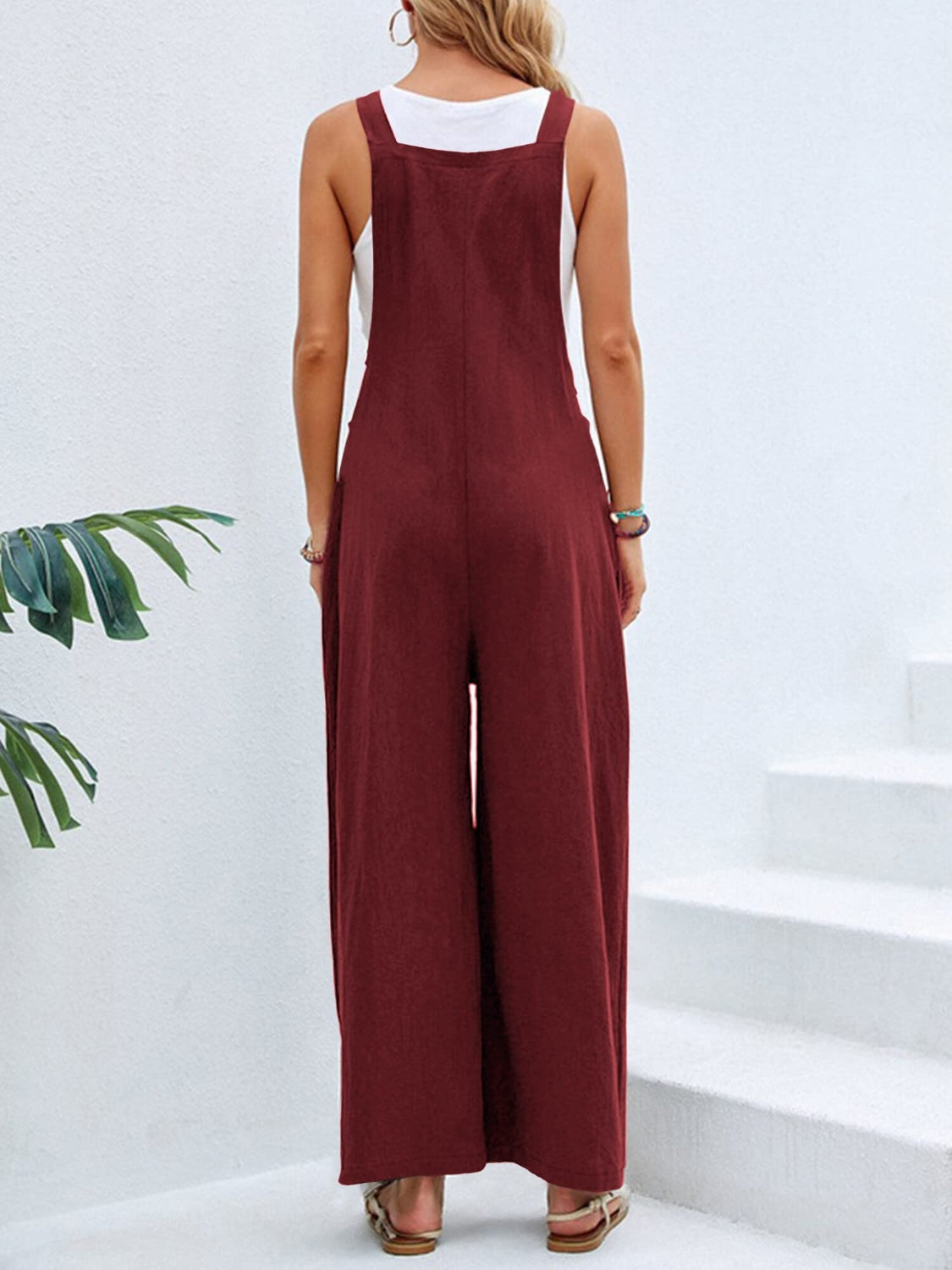 Blue Zone Planet | Full Size Square Neck Wide Strap Overalls-TOPS / DRESSES-[Adult]-[Female]-Burgundy-S-2022 Online Blue Zone Planet