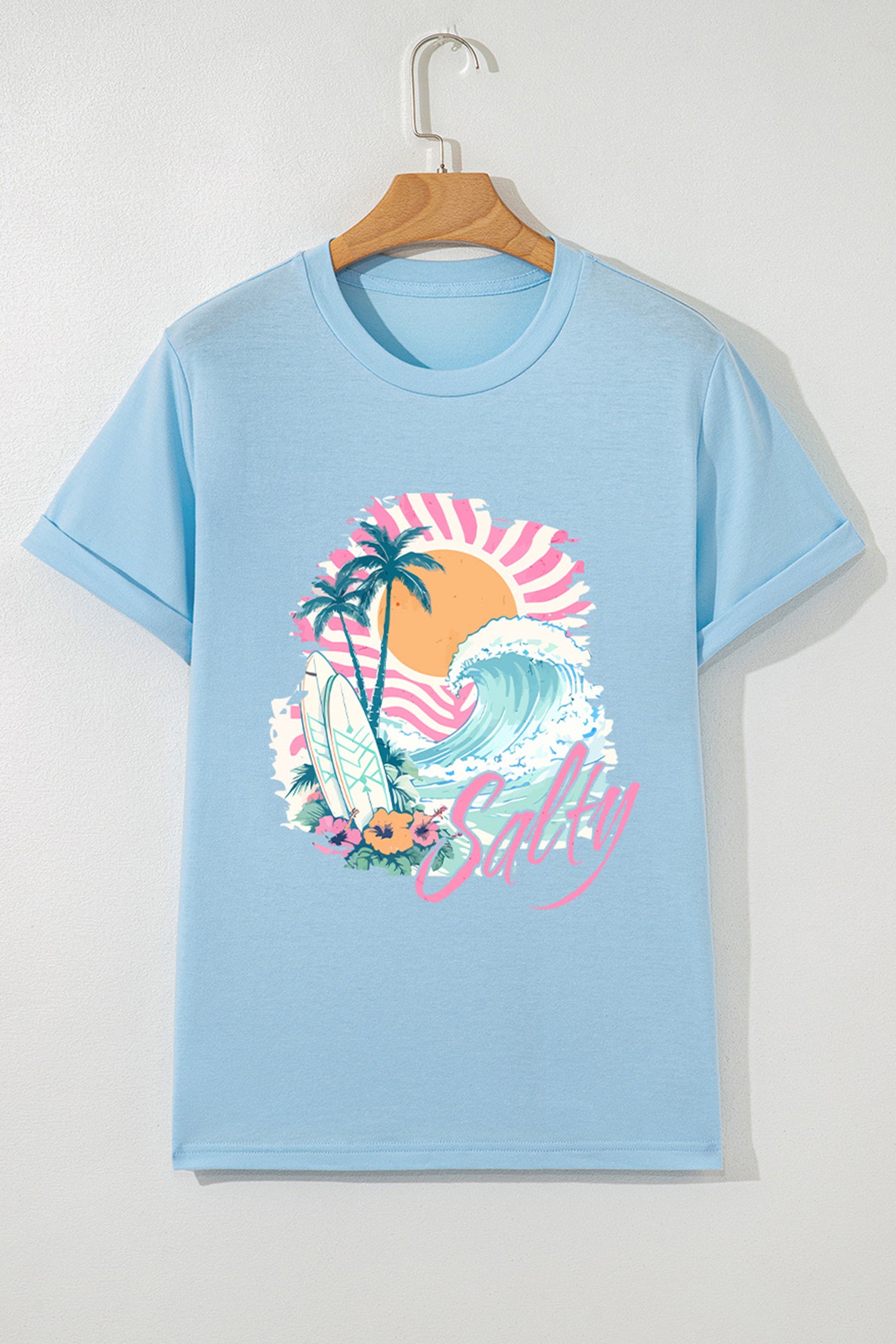Light Blue Salty Beach Resort Vacation Surf Graphic Tee-Graphic/Graphic Tees-[Adult]-[Female]-2022 Online Blue Zone Planet