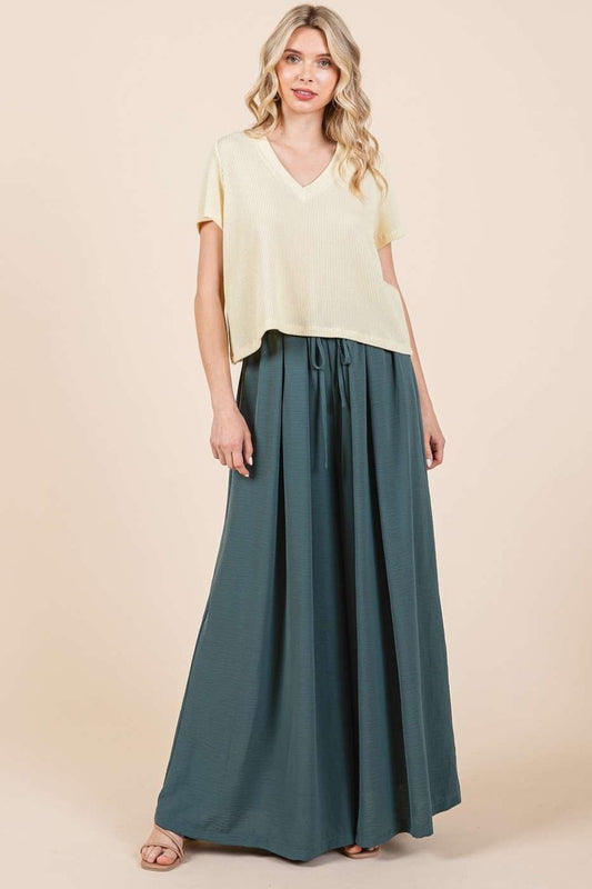 Mittoshop Pleated Wide Leg Pants-TOPS / DRESSES-[Adult]-[Female]-Hunter Green-S-2022 Online Blue Zone Planet