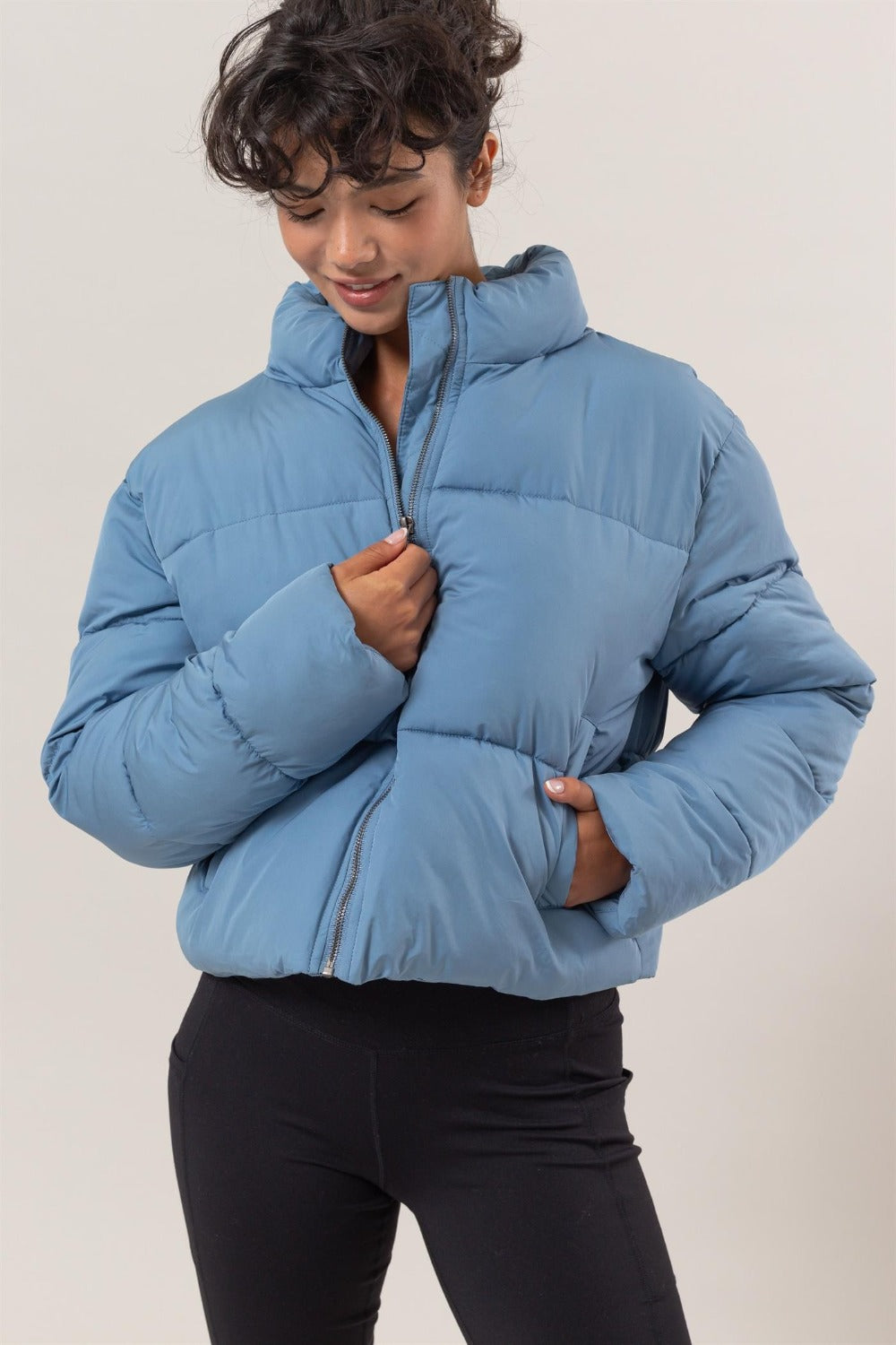 HYFVE Quilted Back Drawstring Puffer Jacket-TOPS / DRESSES-[Adult]-[Female]-Gray Blue-S-2022 Online Blue Zone Planet