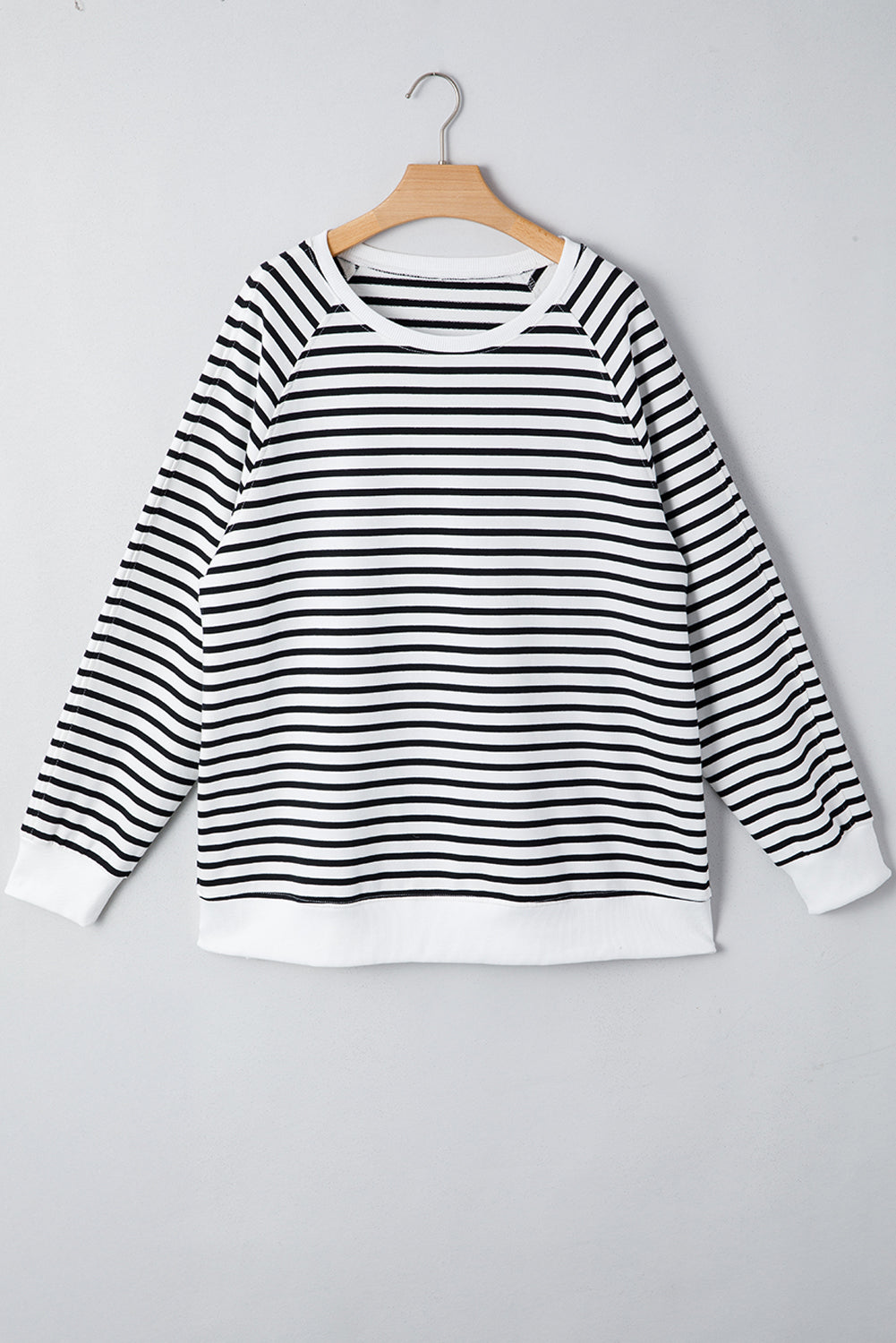 Blue Zone Planet | Black Stripe Raglan Sleeve Side Slits Loose Sweatshirt-Tops/Sweatshirts & Hoodies-[Adult]-[Female]-2022 Online Blue Zone Planet