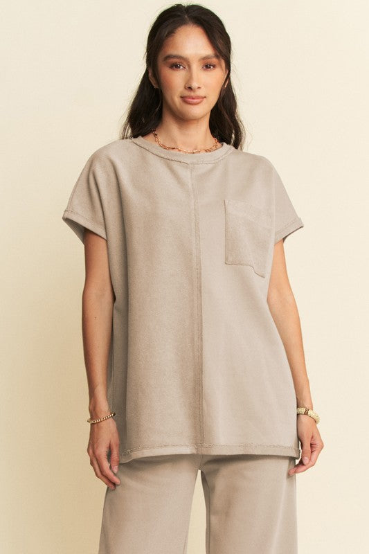 Davi & Dani Round Neck Short Sleeve Top and Pants Set-TOPS / DRESSES-[Adult]-[Female]-Khaki-S-2022 Online Blue Zone Planet