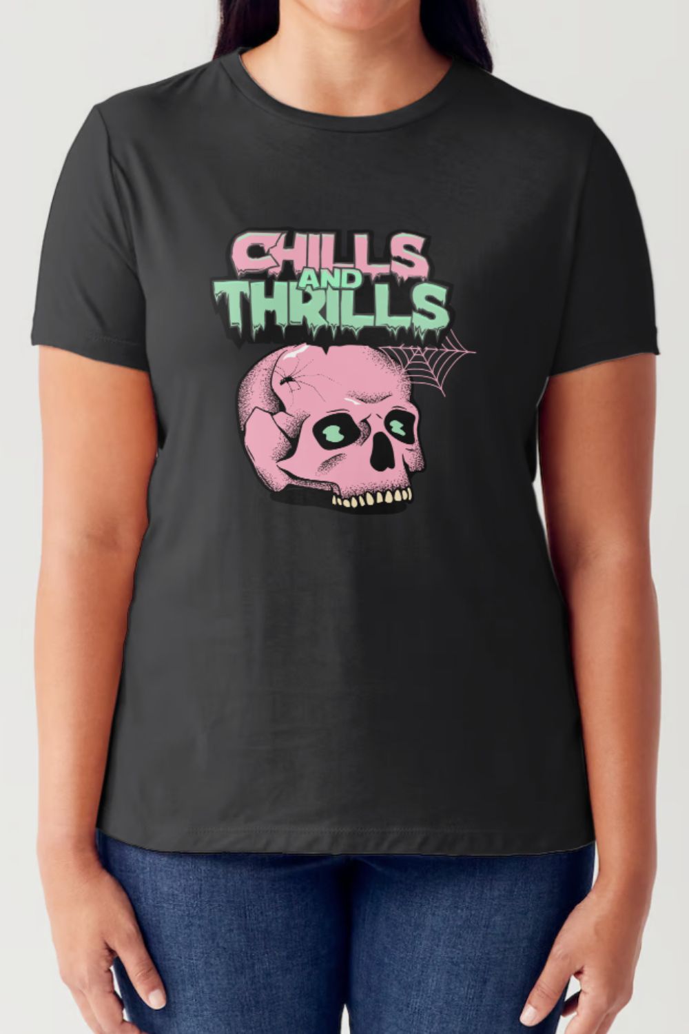 Simply Love Full Size CHILLS AND THRILLS Short Sleeve Tubular T-Shirt-TOPS / DRESSES-[Adult]-[Female]-Black-S-2022 Online Blue Zone Planet