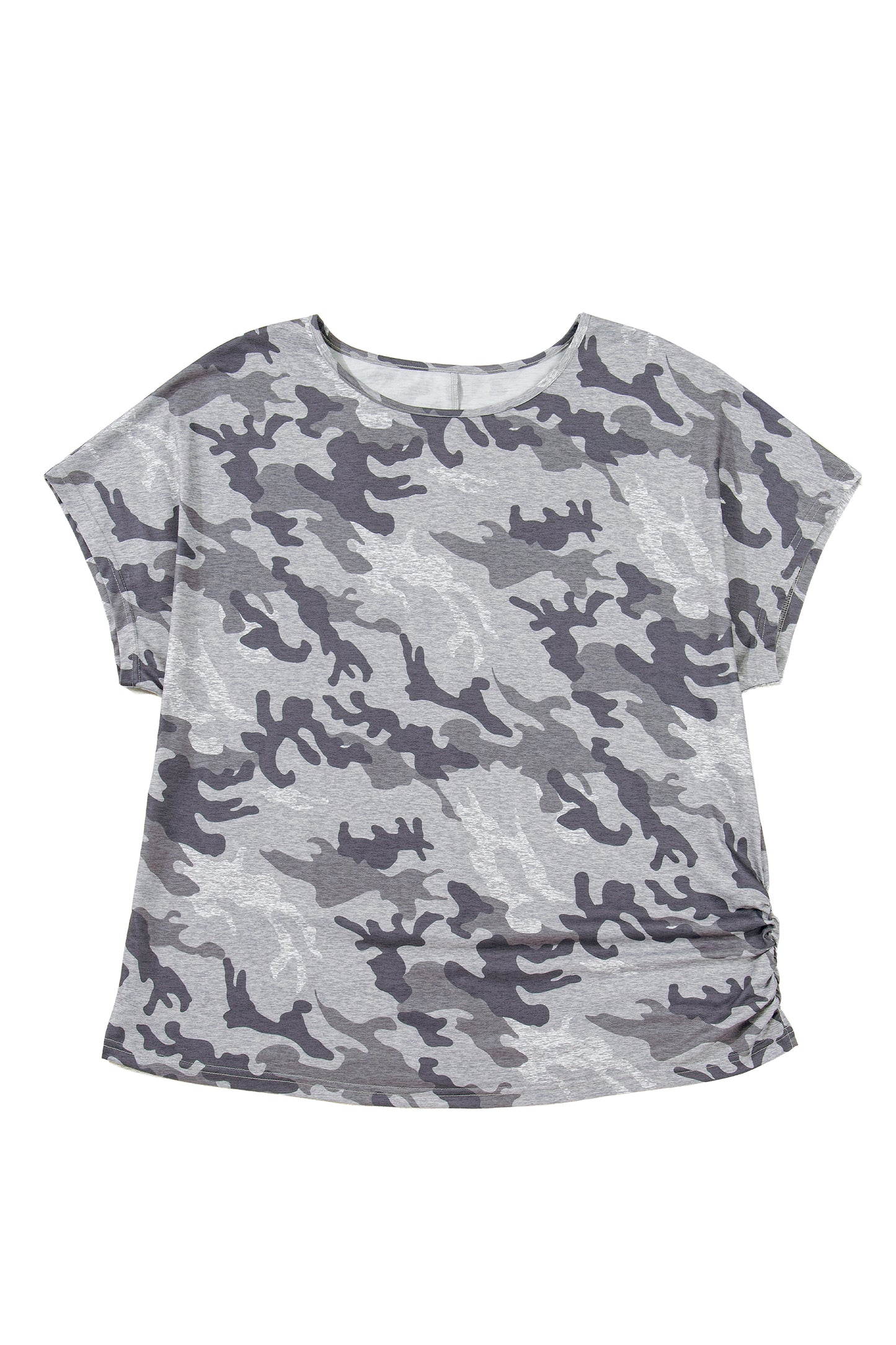 Gray Plus Size Camo Print Casual T Shirt-Plus Size/Plus Size Tops/Plus Size Tops & Tees-[Adult]-[Female]-2022 Online Blue Zone Planet