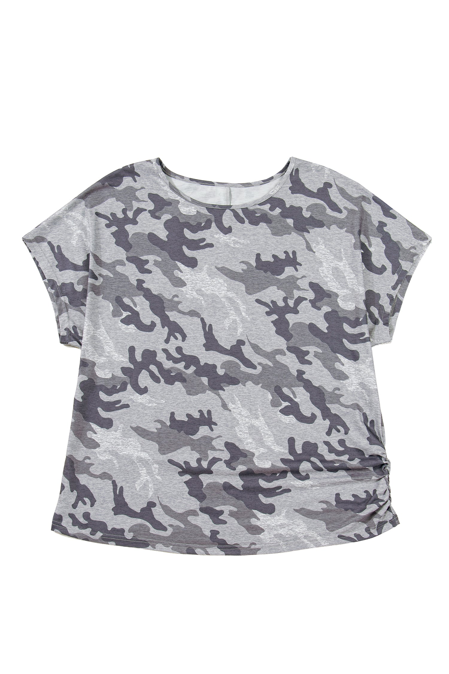 Gray Plus Size Camo Print Casual T Shirt-Plus Size/Plus Size Tops/Plus Size Tops & Tees-[Adult]-[Female]-2022 Online Blue Zone Planet