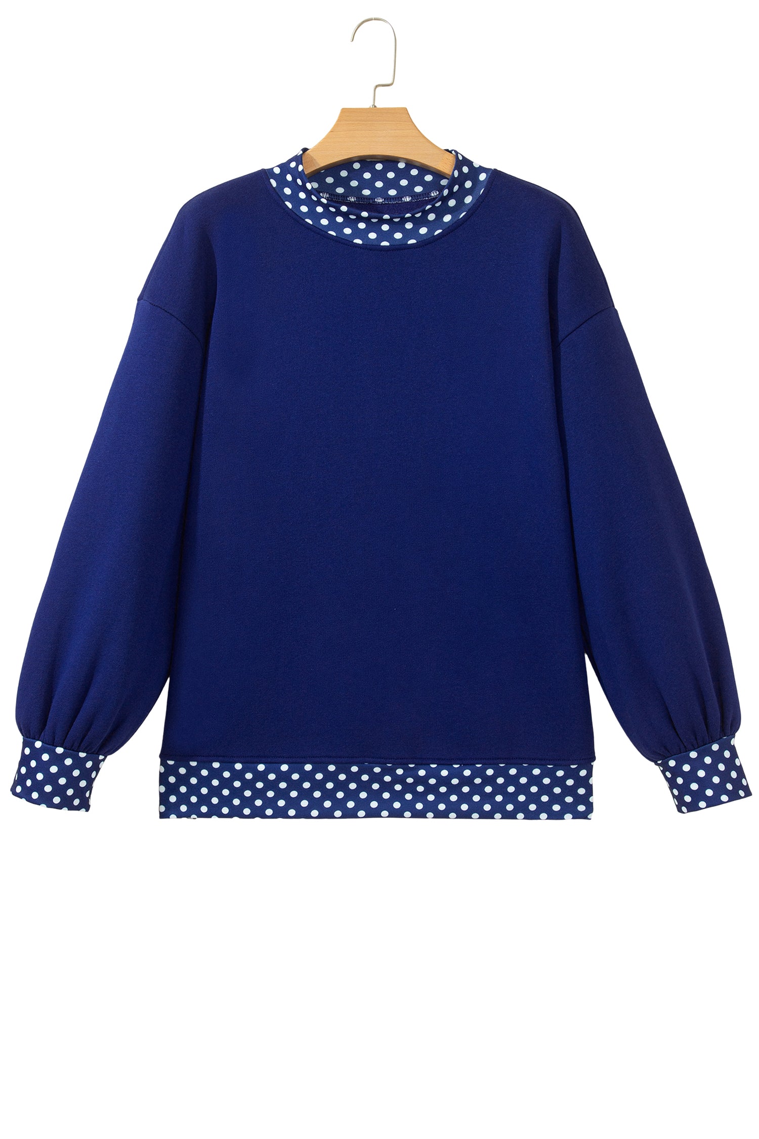Dirty blue Colorblock Polka Dot Contrast Trim Oversized Sweatshirt-Tops/Sweatshirts & Hoodies-[Adult]-[Female]-2022 Online Blue Zone Planet