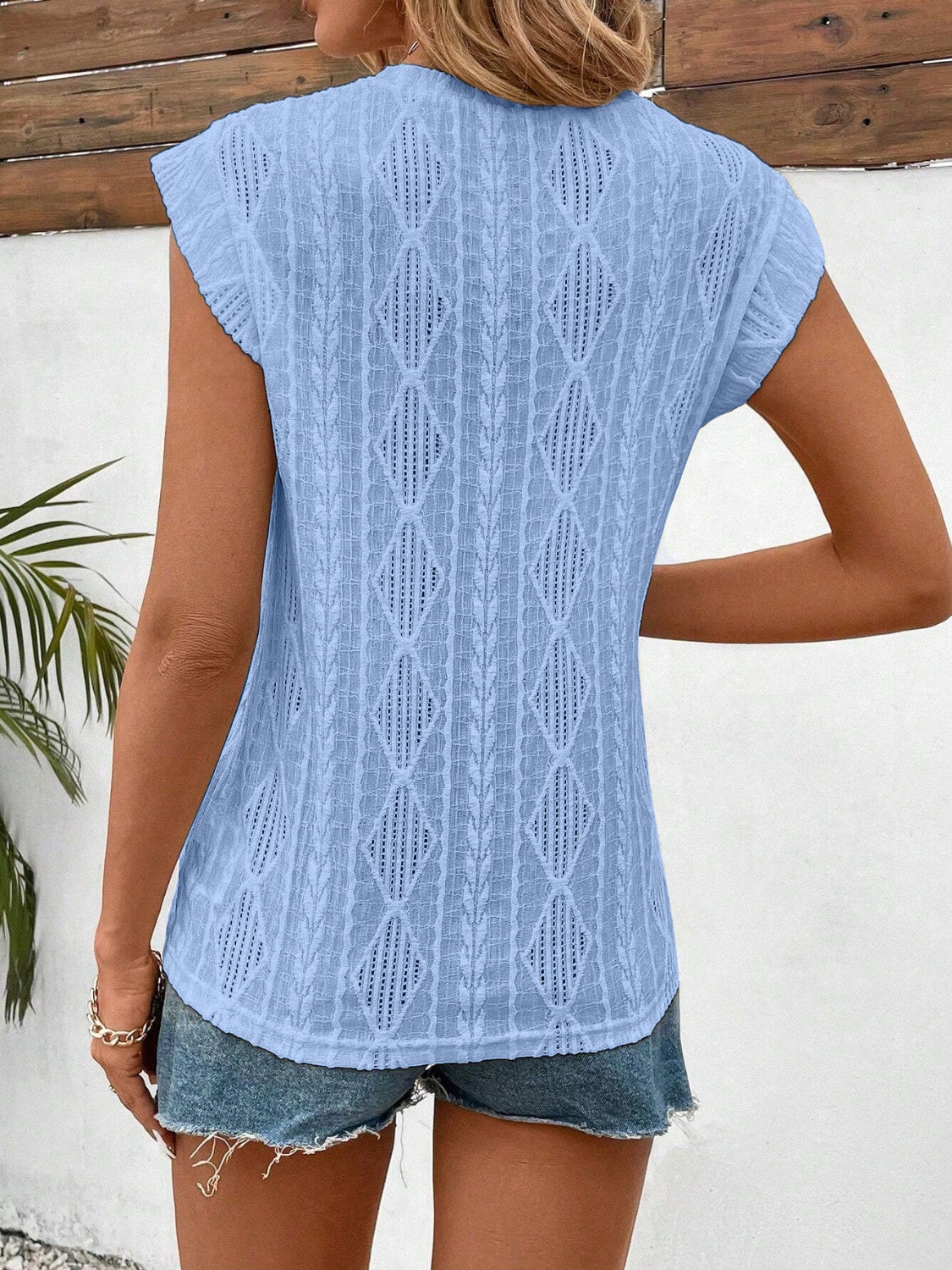 Openwork Round Neck Cap Sleeve Top-TOPS / DRESSES-[Adult]-[Female]-2022 Online Blue Zone Planet