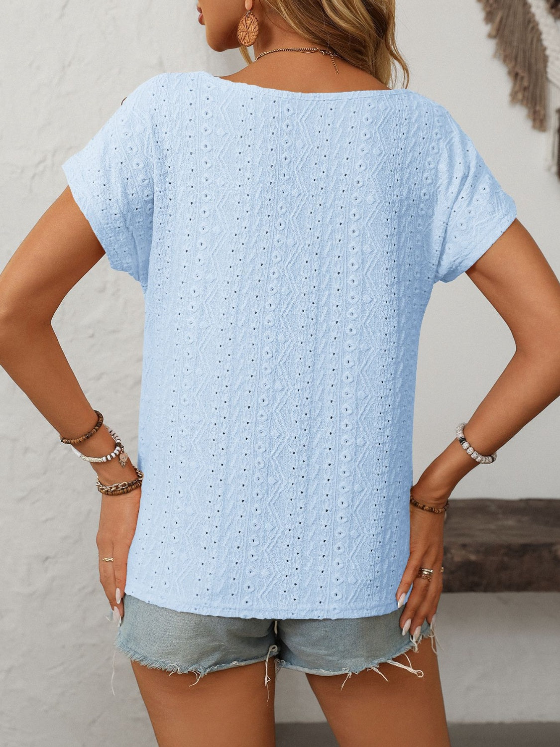 Mandy Eyelet Round Neck Short Sleeve Top-TOPS / DRESSES-[Adult]-[Female]-2022 Online Blue Zone Planet