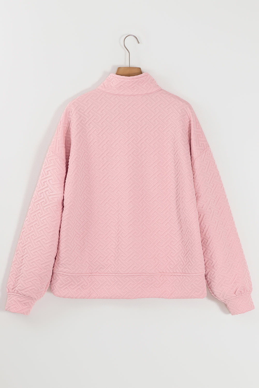 Light Pink Solid Textured Half Zipper Collared Sweatshirt-Sweatshirts & Hoodies-[Adult]-[Female]-2022 Online Blue Zone Planet