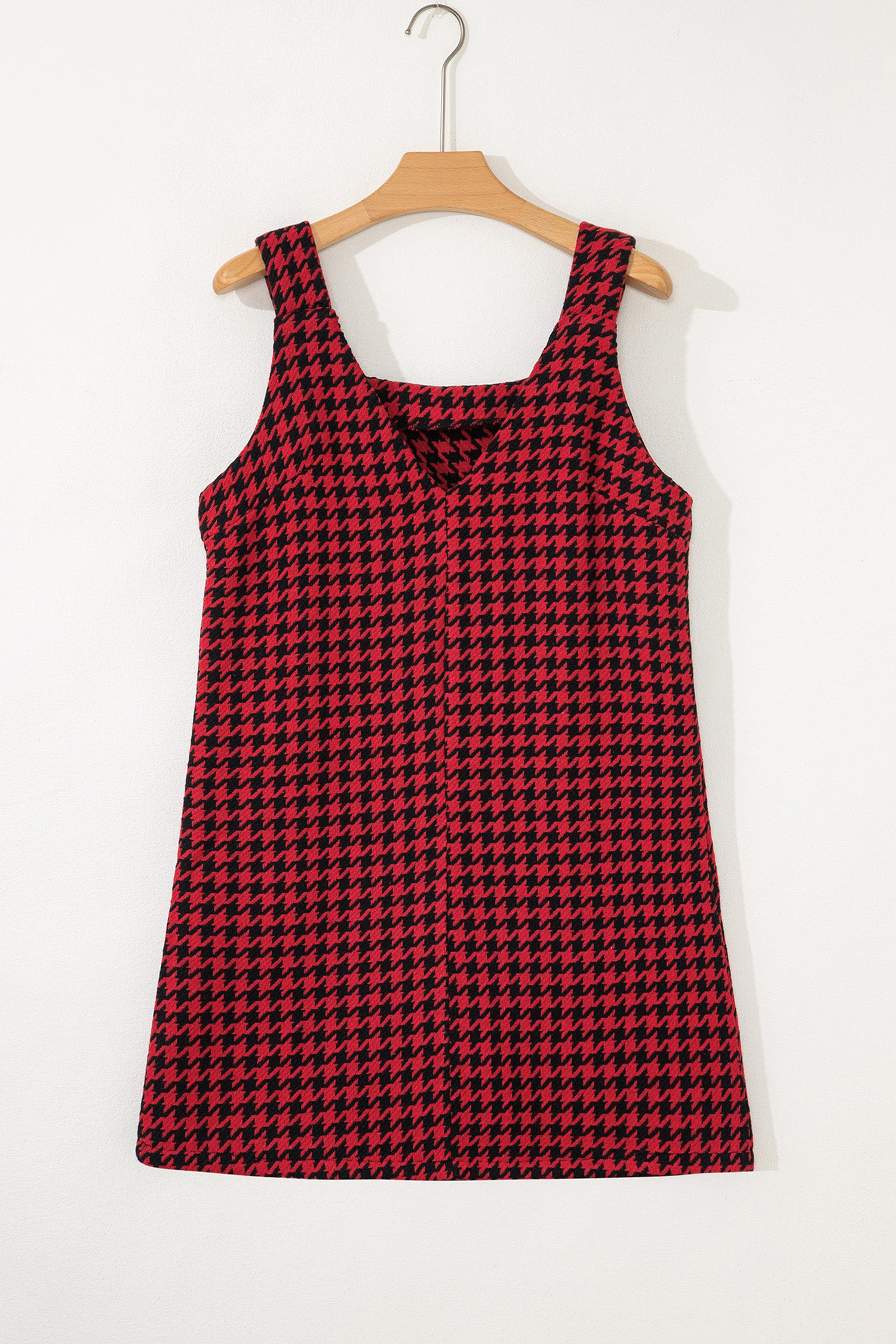 Red Houndstooth Print V Neck Sleeveless Mini Dress-TOPS / DRESSES-[Adult]-[Female]-2022 Online Blue Zone Planet