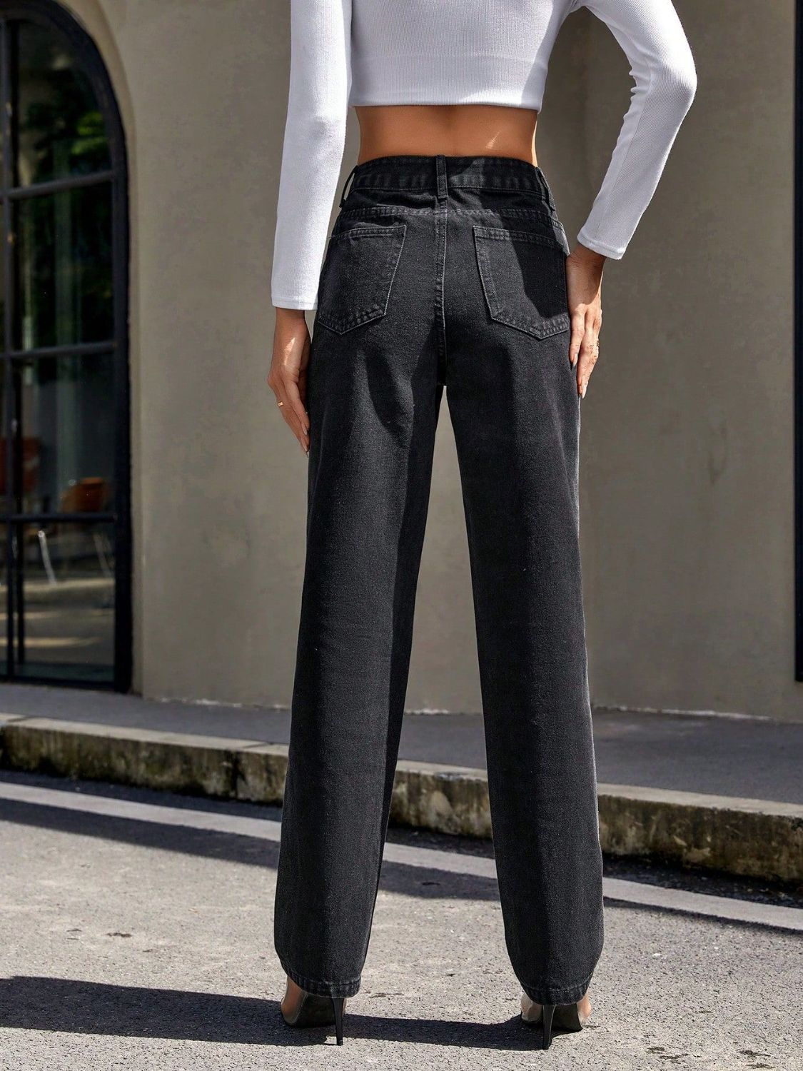 Straight Leg Jeans with Pockets-BOTTOMS SIZES SMALL MEDIUM LARGE-[Adult]-[Female]-2022 Online Blue Zone Planet