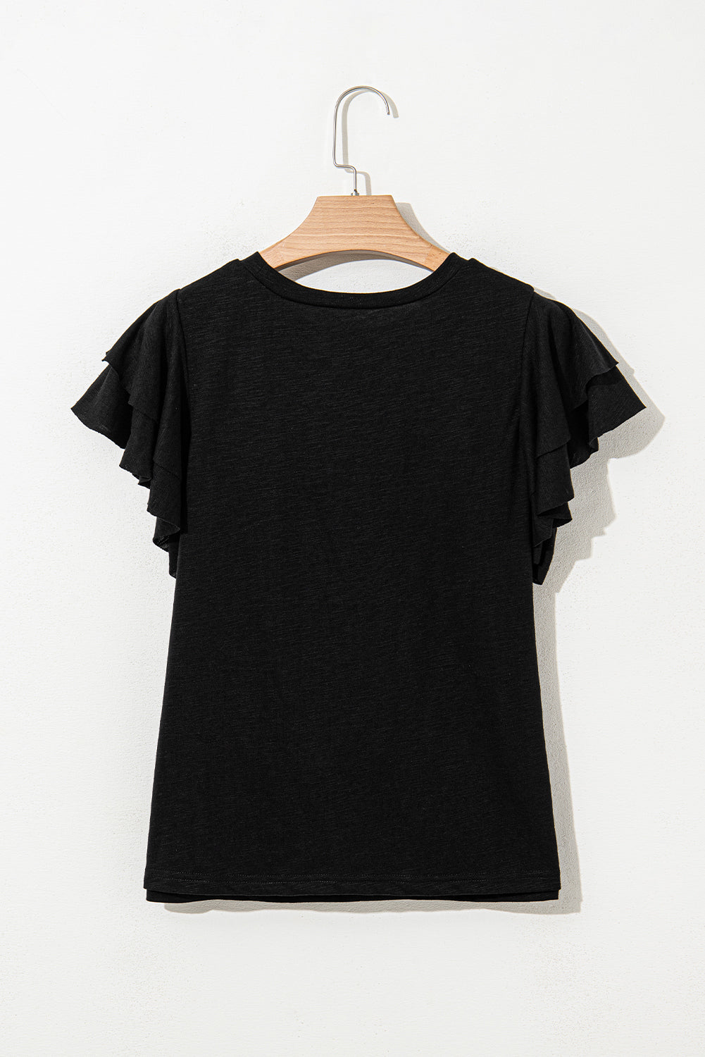 Black Layered Ruffle Short Sleeve Round Neck Top-Tops/Tops & Tees-[Adult]-[Female]-2022 Online Blue Zone Planet