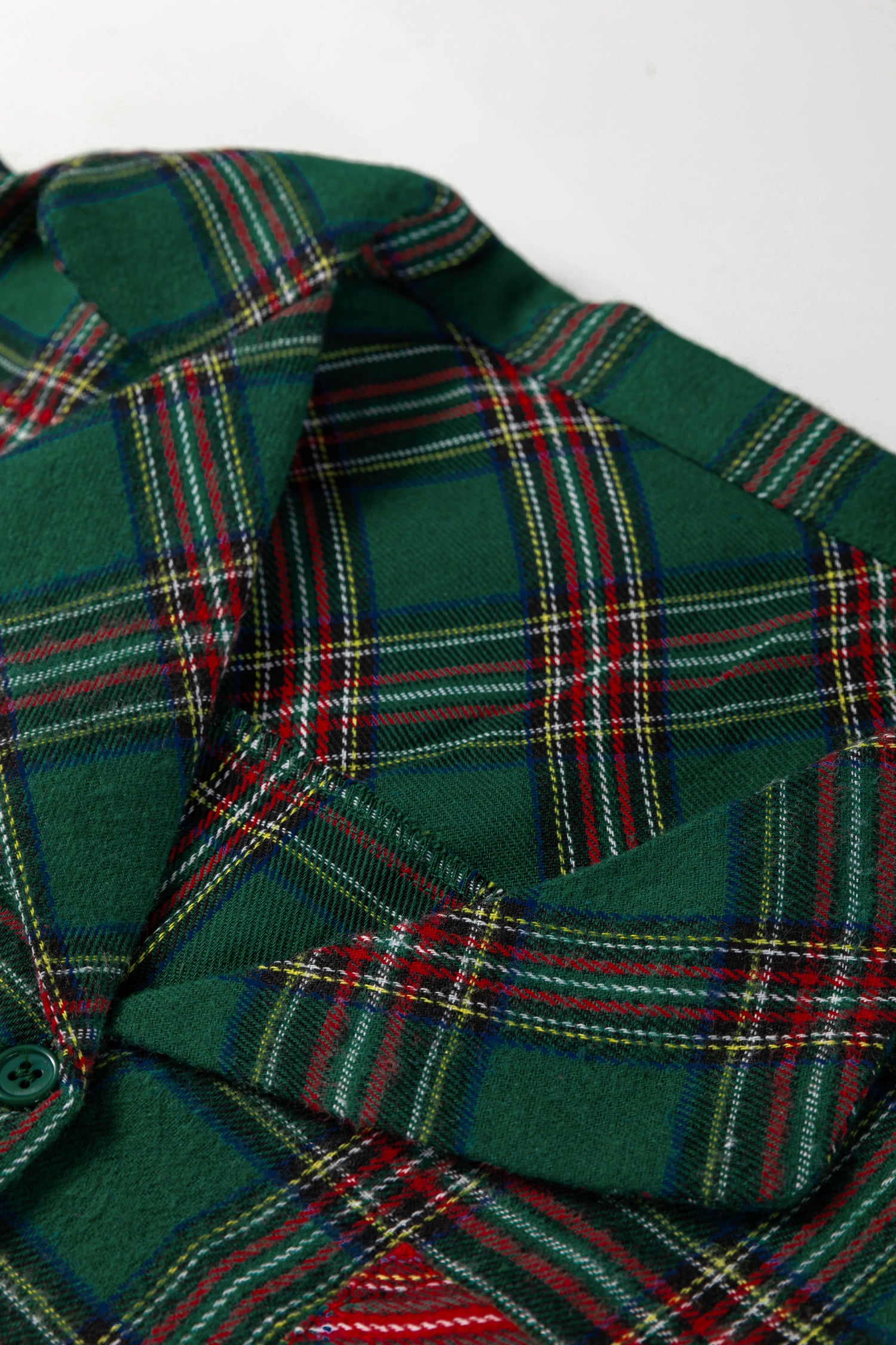 Green Plaid Contrast Patched Christmas Holiday Long Sleeve Shirt and Short 2pcs Pajama Set-Loungewear & Sleepwear/Sleepwear-[Adult]-[Female]-2022 Online Blue Zone Planet