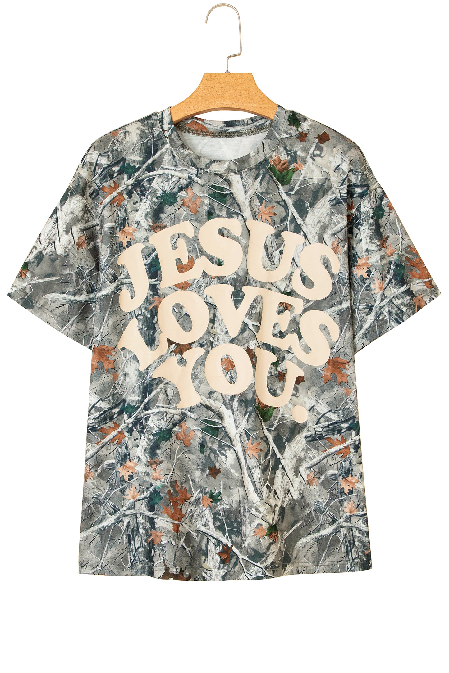 Beige Camo Woodland Love Like Jesus Casual Tee-Tops/Tops & Tees-[Adult]-[Female]-2022 Online Blue Zone Planet
