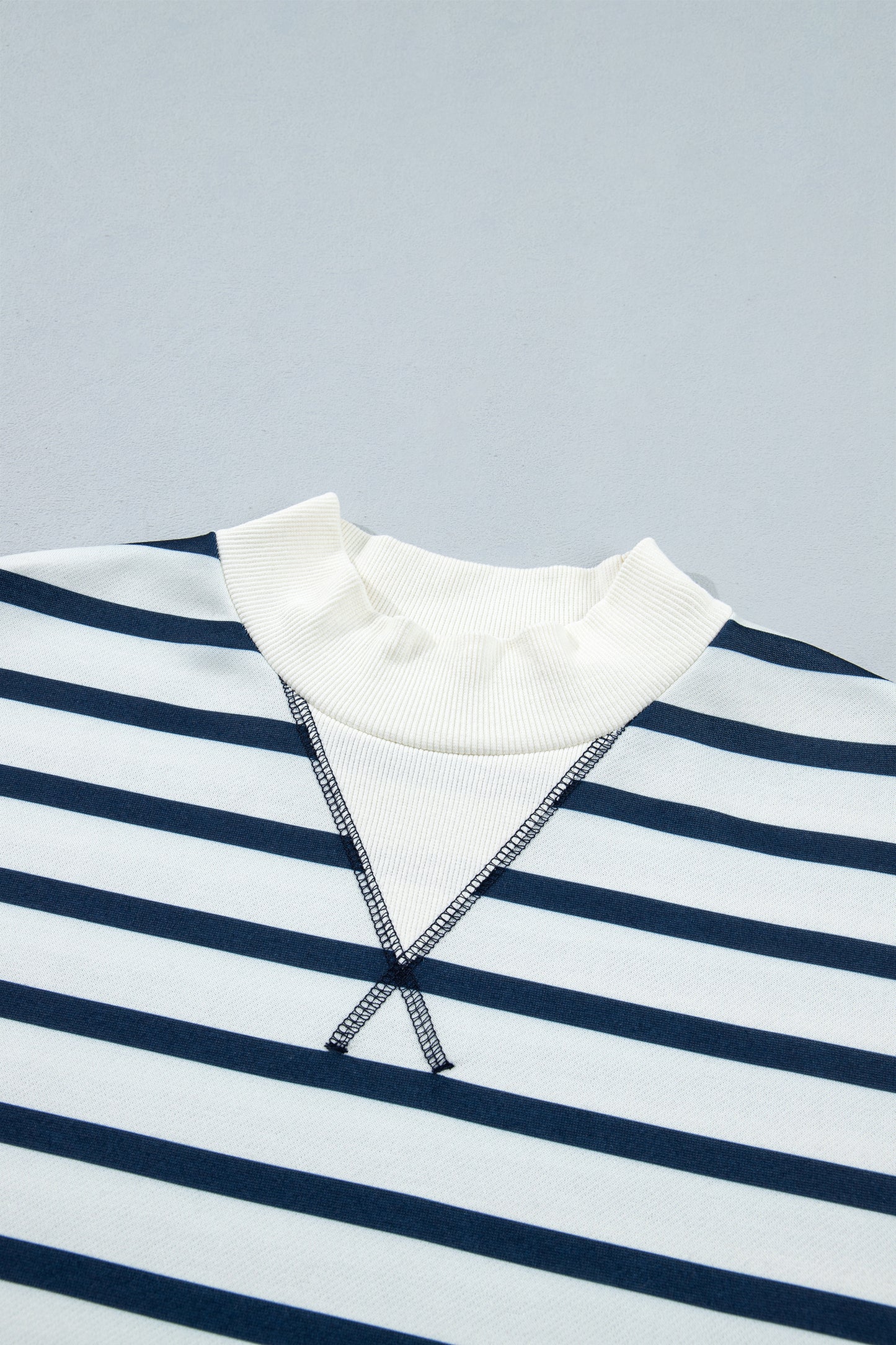 Blue Stripe Striped Ribbed Cuff Collar Pocket Loose Pant Set-Two Piece Sets/Pant Sets-[Adult]-[Female]-2022 Online Blue Zone Planet