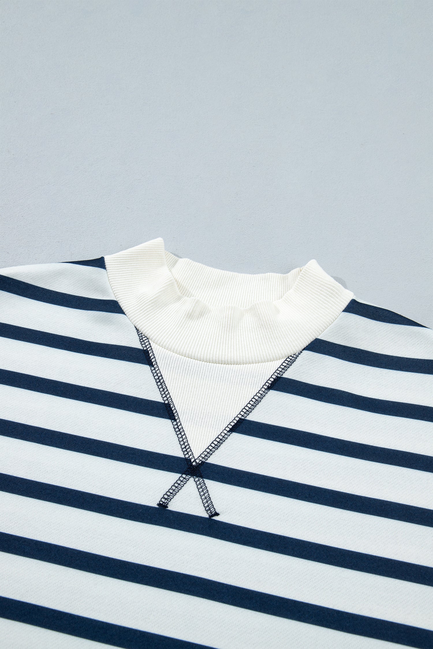 Blue Stripe Striped Ribbed Cuff Collar Pocket Loose Pant Set-Two Piece Sets/Pant Sets-[Adult]-[Female]-2022 Online Blue Zone Planet