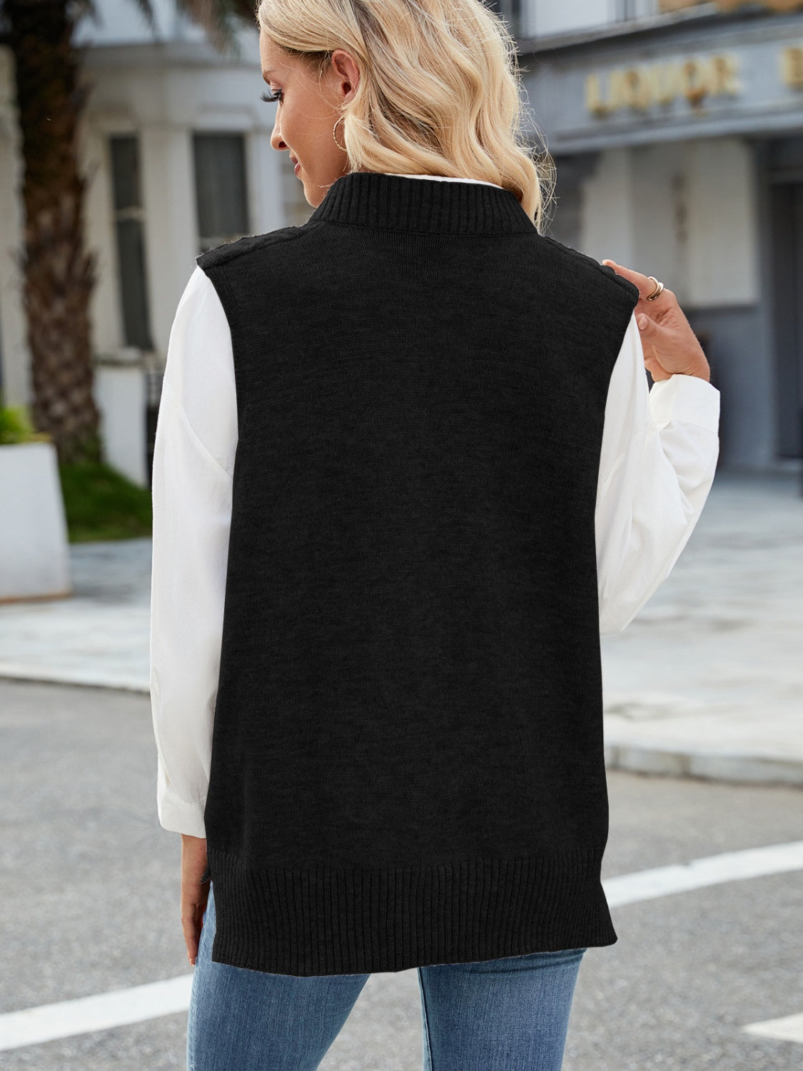 Cable Knit V-Neck Sweater Vest-TOPS / DRESSES-[Adult]-[Female]-2022 Online Blue Zone Planet