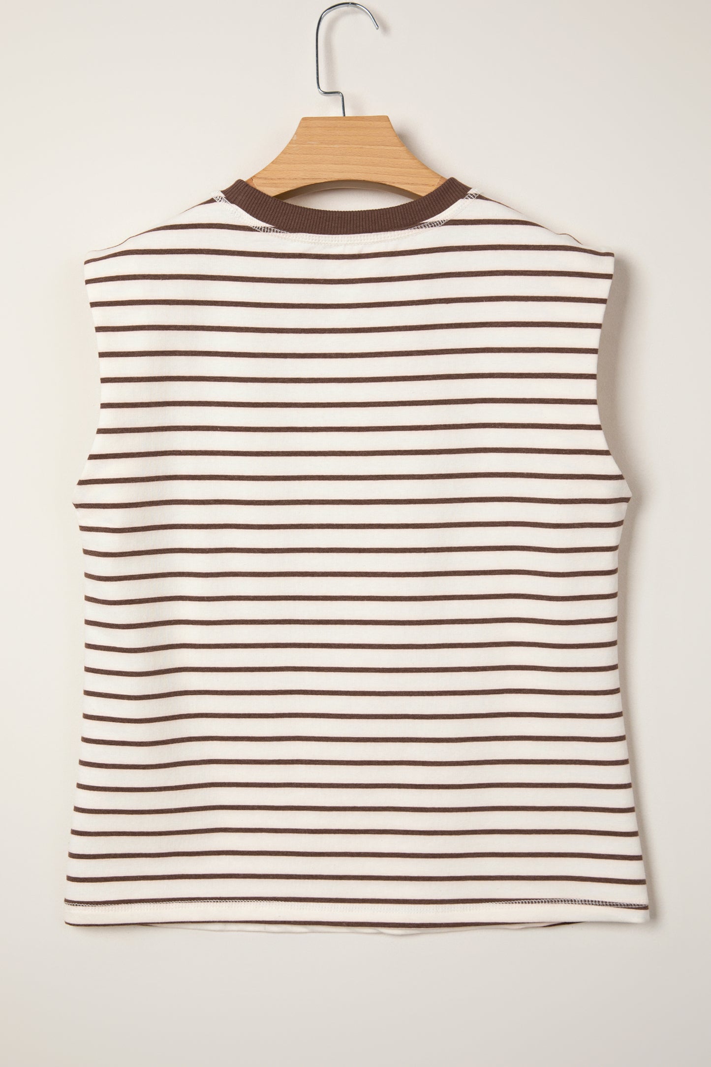 Brown Stripe Ribbed Round Neck Trim Loose Tank Top-Tops/Tank Tops-[Adult]-[Female]-2022 Online Blue Zone Planet
