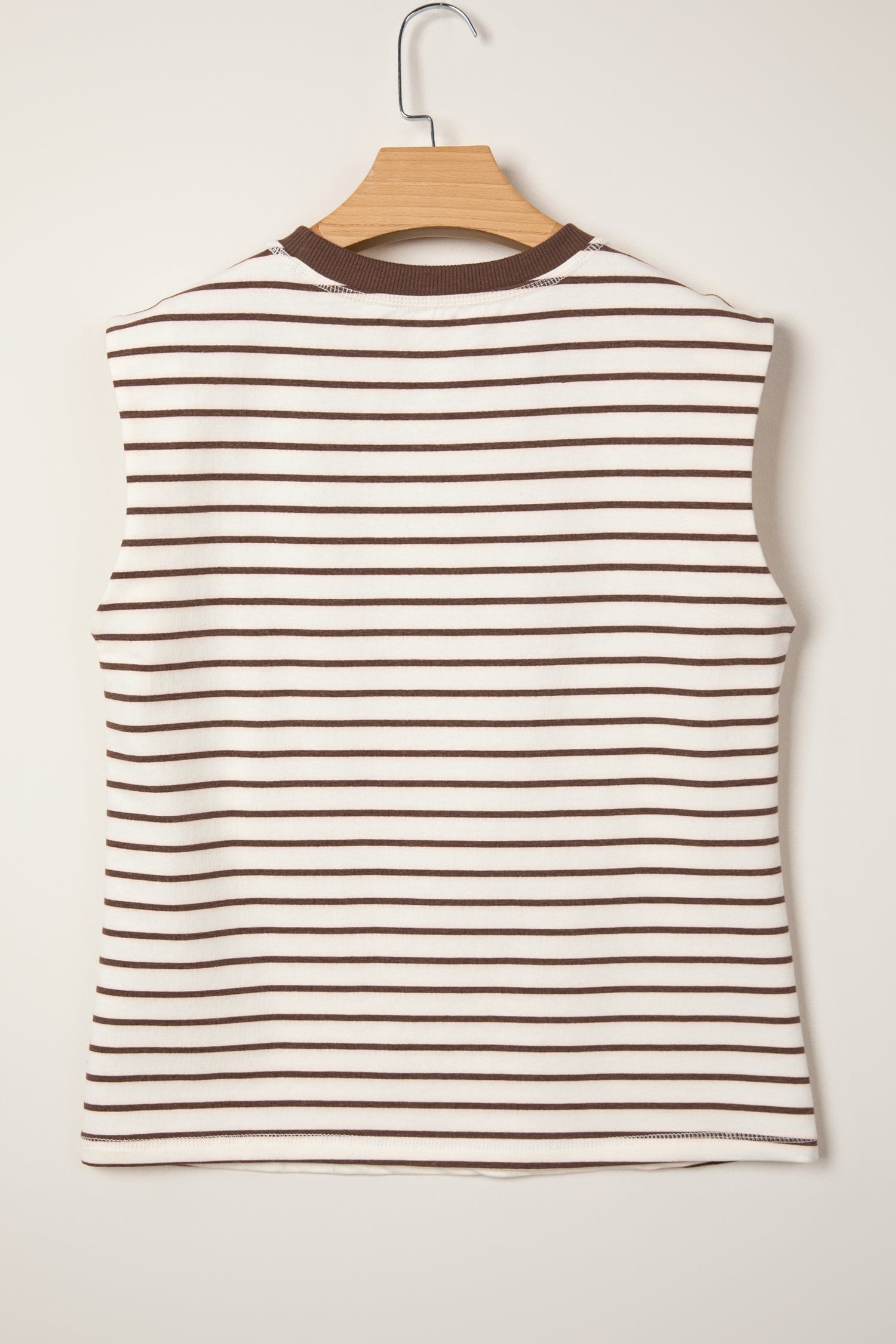 Brown Stripe Ribbed Round Neck Trim Loose Tank Top-Tops/Tank Tops-[Adult]-[Female]-2022 Online Blue Zone Planet
