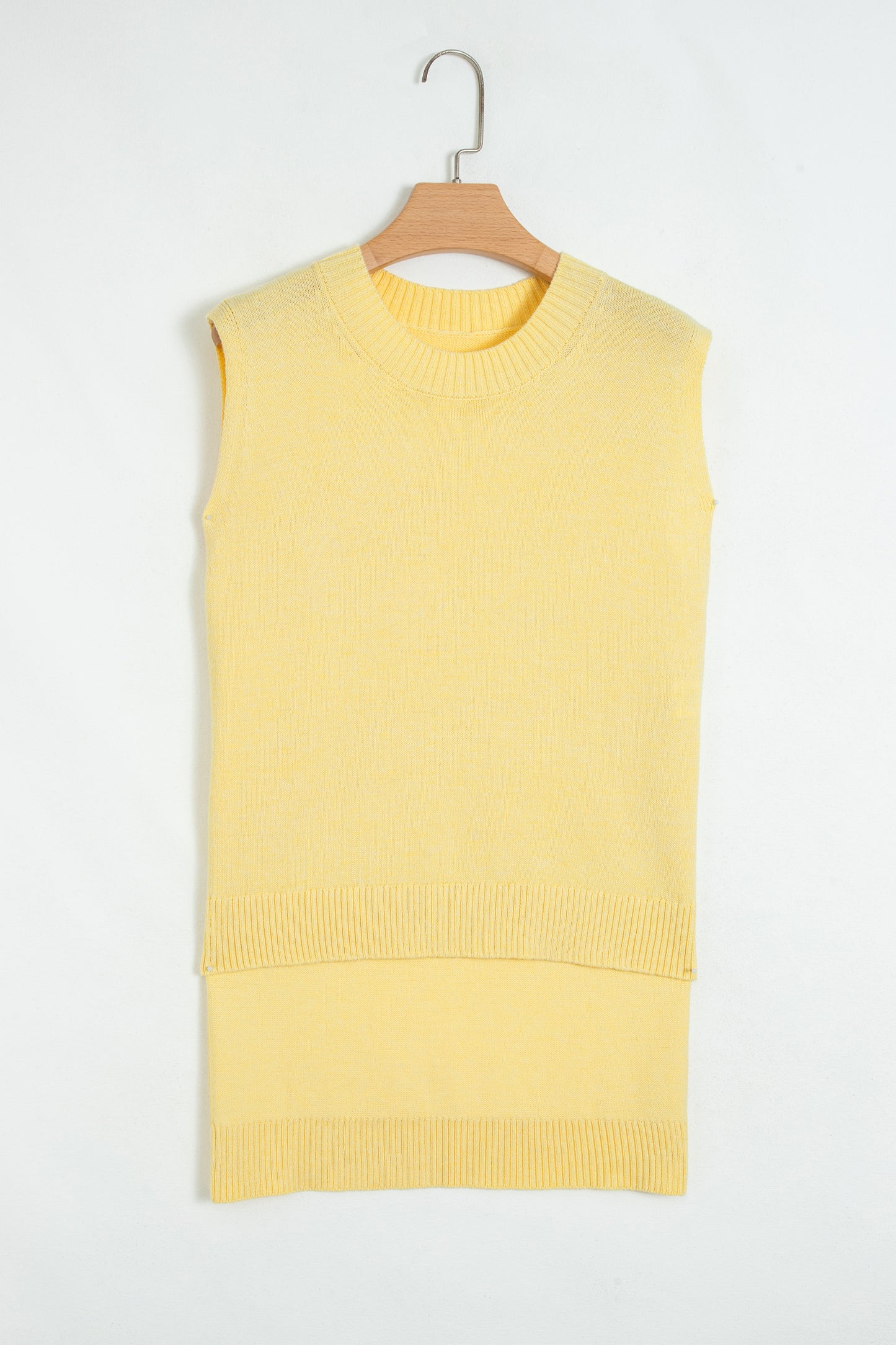 Yellow Cream Large Armhole Side Slit Loose Sweater Vest-TOPS / DRESSES-[Adult]-[Female]-2022 Online Blue Zone Planet