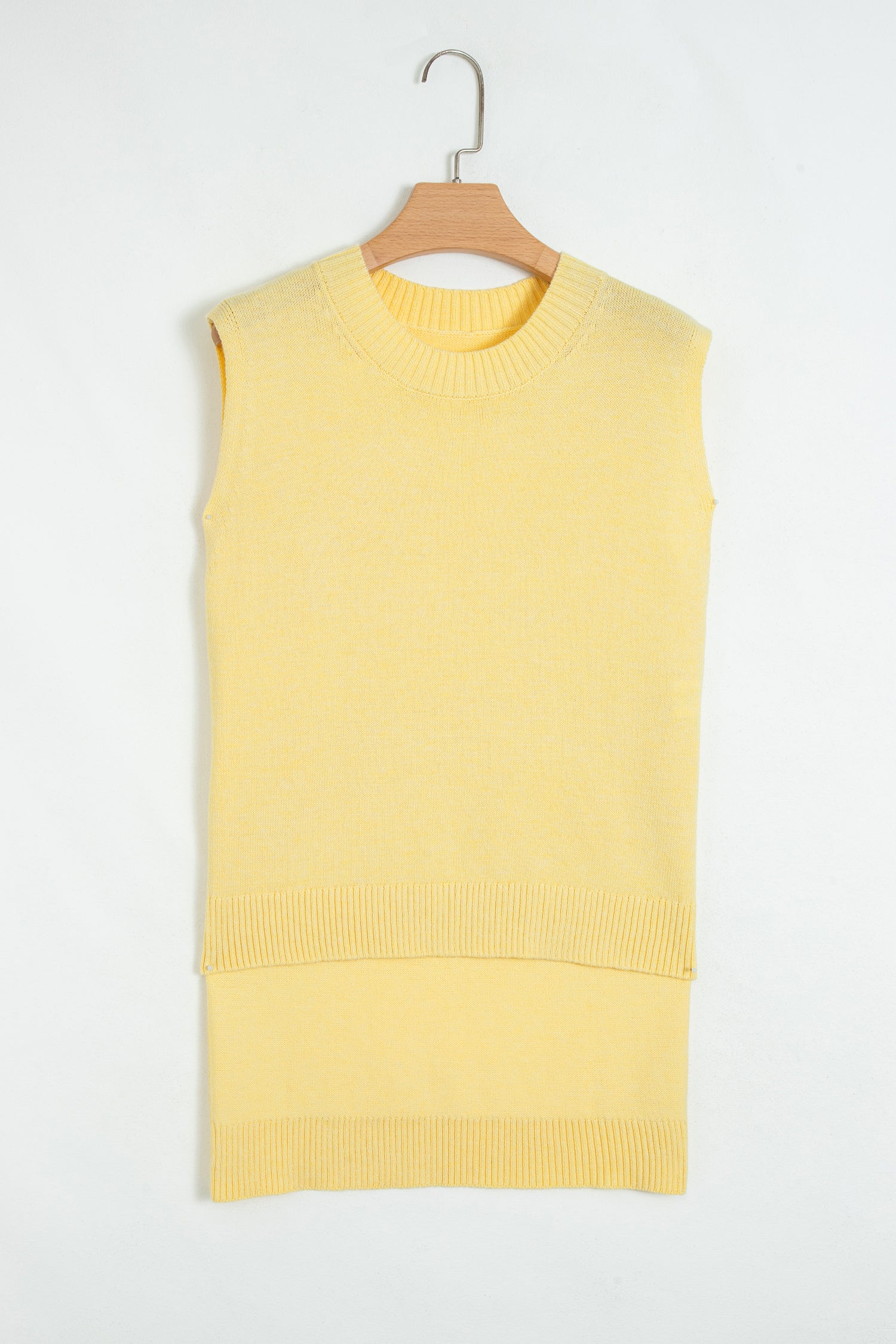 Yellow Cream Large Armhole Side Slit Loose Sweater Vest-TOPS / DRESSES-[Adult]-[Female]-2022 Online Blue Zone Planet