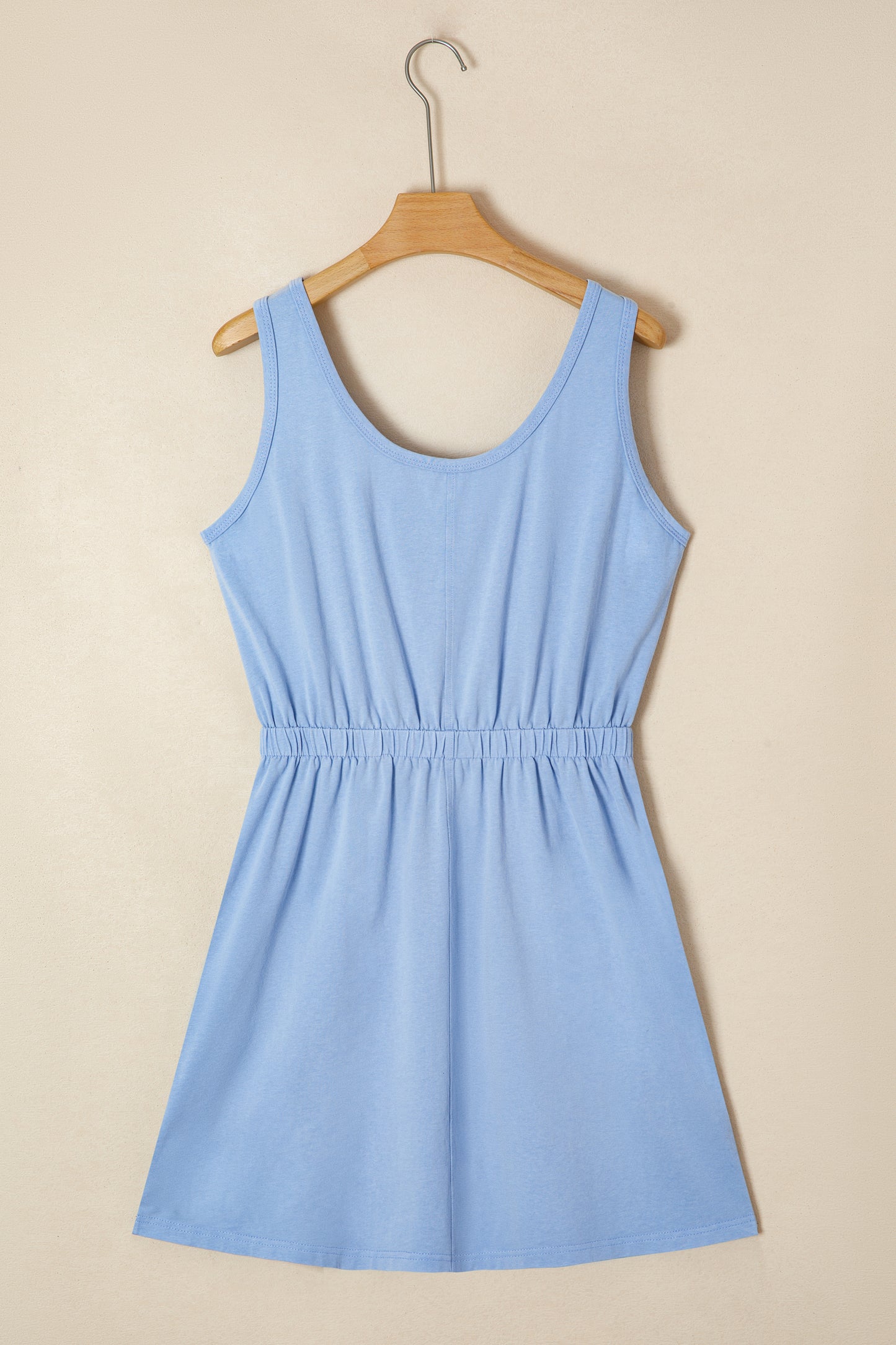 Sky Blue Mineral Wash Elastic Waist Tank Dress with Side Pockets-TOPS / DRESSES-[Adult]-[Female]-2022 Online Blue Zone Planet