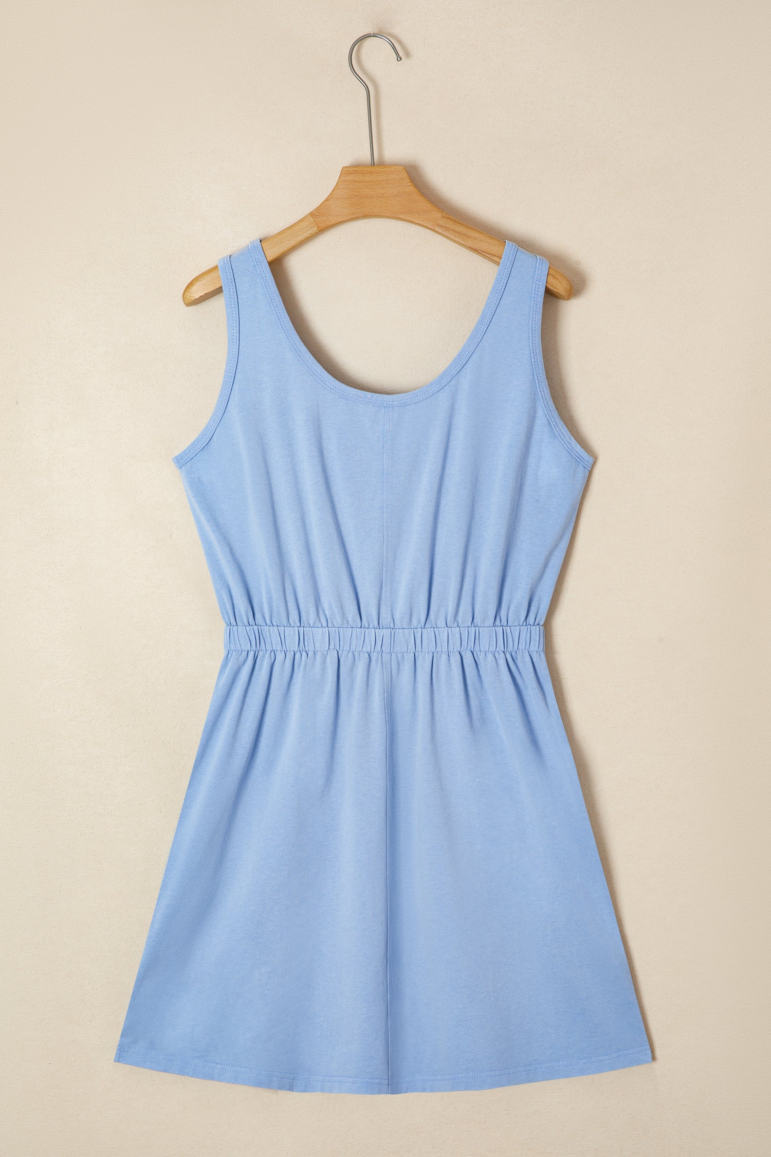 Sky Blue Mineral Wash Elastic Waist Tank Dress with Side Pockets-TOPS / DRESSES-[Adult]-[Female]-2022 Online Blue Zone Planet