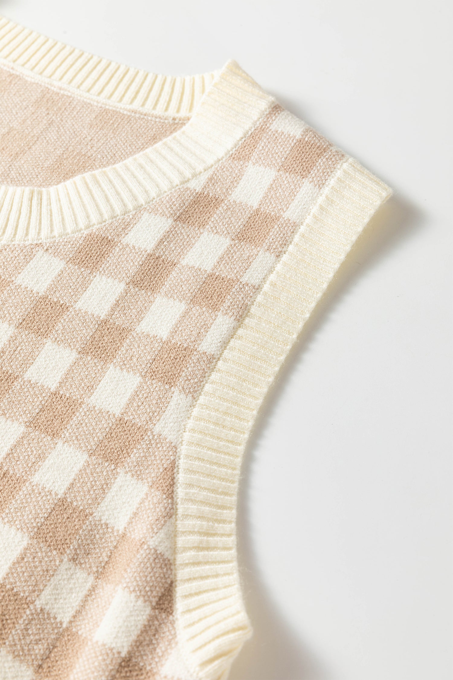 Khaki Gingham Plaid Knit Detachable Shawl Wrap Sweater Tank Top-TOPS / DRESSES-[Adult]-[Female]-2022 Online Blue Zone Planet