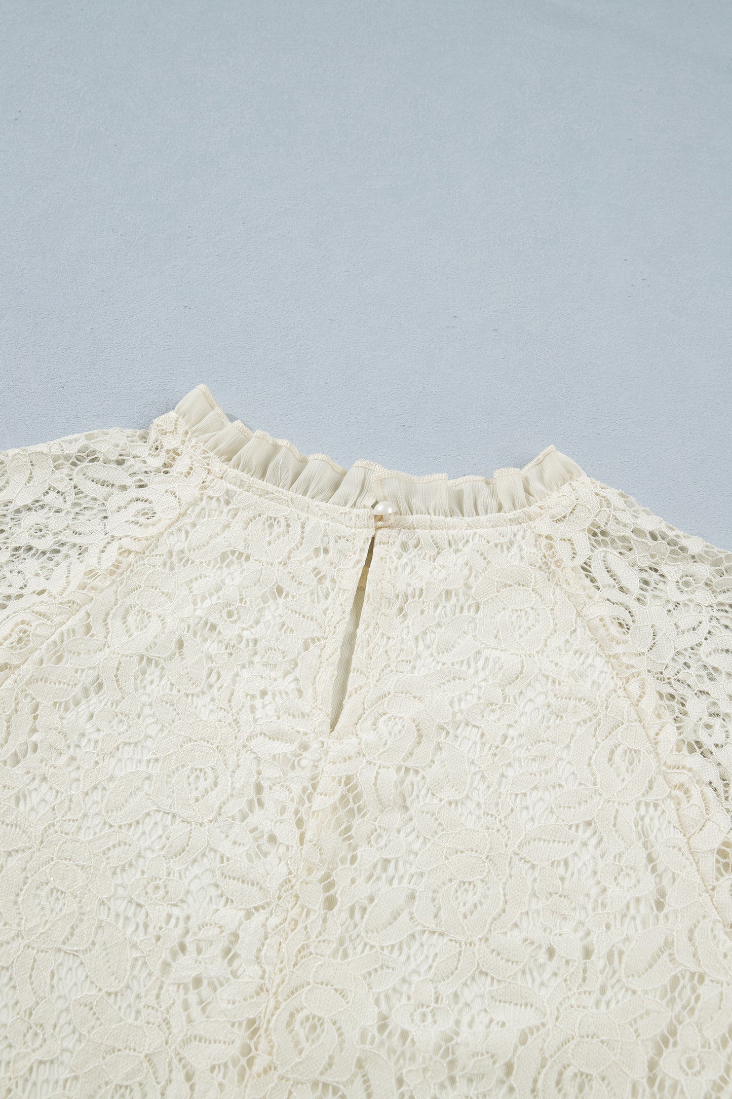 White Sheer Lace Long Sleeve Ruffle Trim Loose Blouse-Tops/Blouses & Shirts-[Adult]-[Female]-2022 Online Blue Zone Planet
