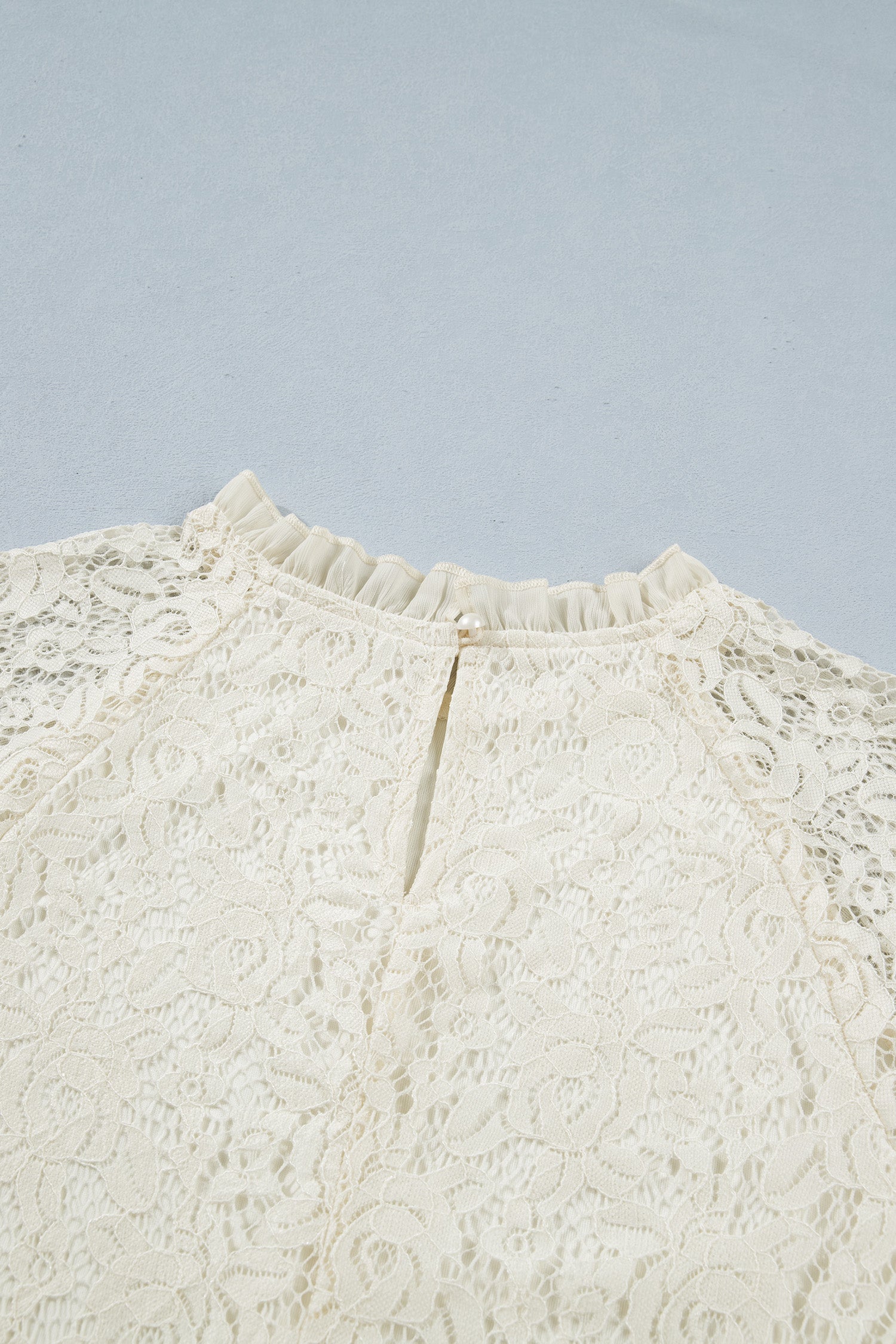 White Sheer Lace Long Sleeve Ruffle Trim Loose Blouse-Tops/Blouses & Shirts-[Adult]-[Female]-2022 Online Blue Zone Planet