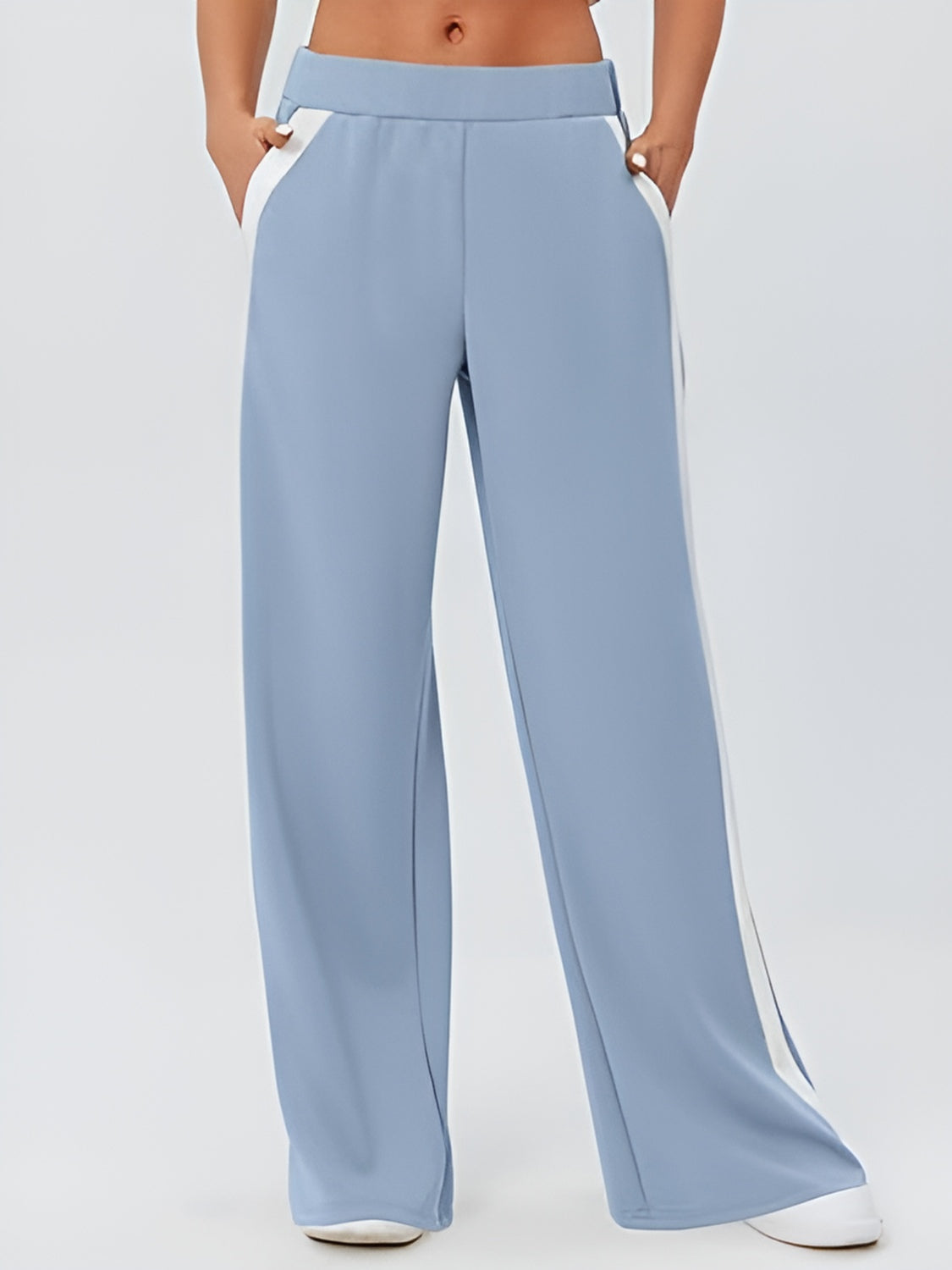 Side Striped Wide Leg Pants-BOTTOMS SIZES SMALL MEDIUM LARGE-[Adult]-[Female]-Pastel Blue-S-2022 Online Blue Zone Planet