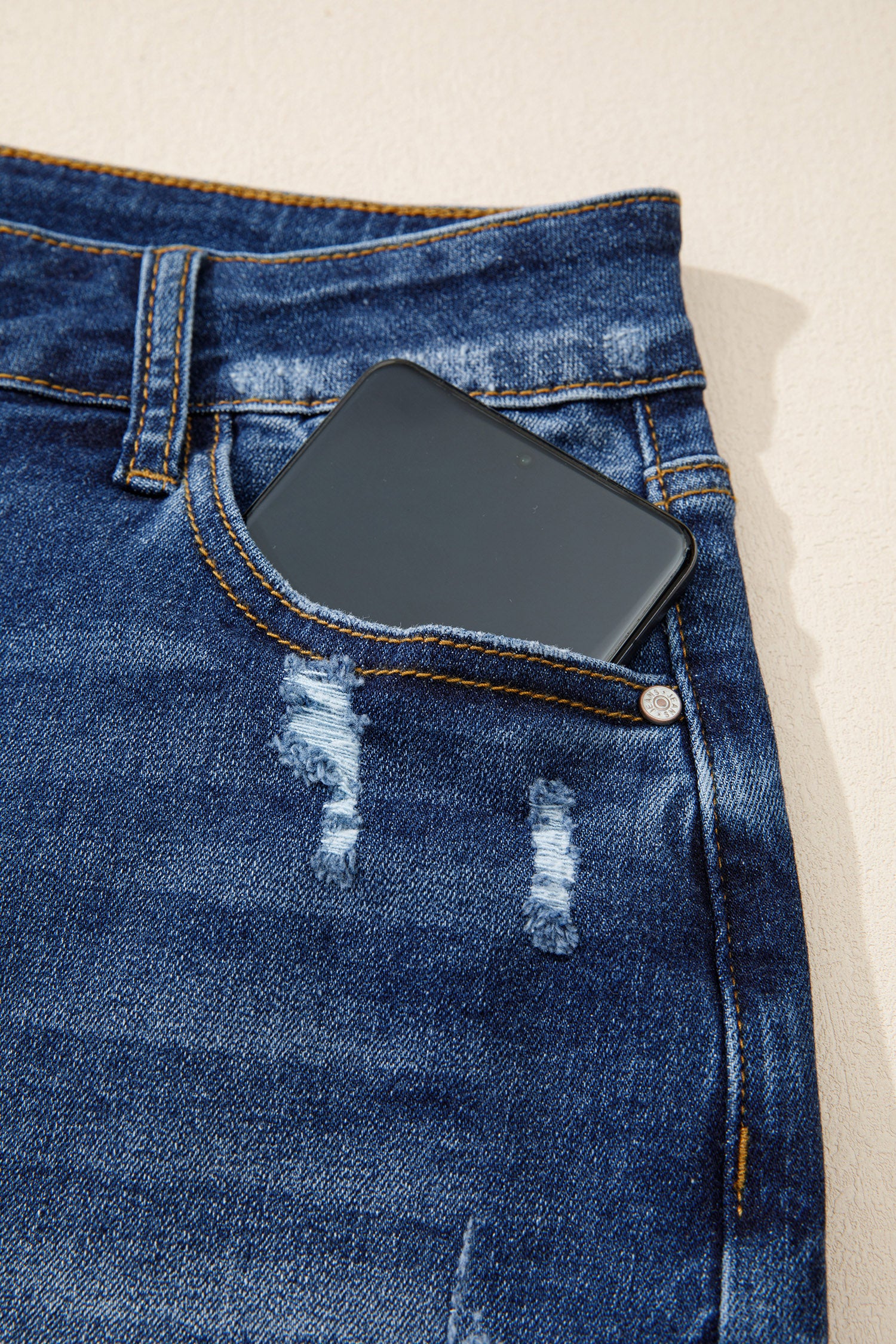 Sail Blue Asymmetric Raw Hem Distressed Whiskery Denim Shorts-Bottoms/Denim Shorts-[Adult]-[Female]-2022 Online Blue Zone Planet