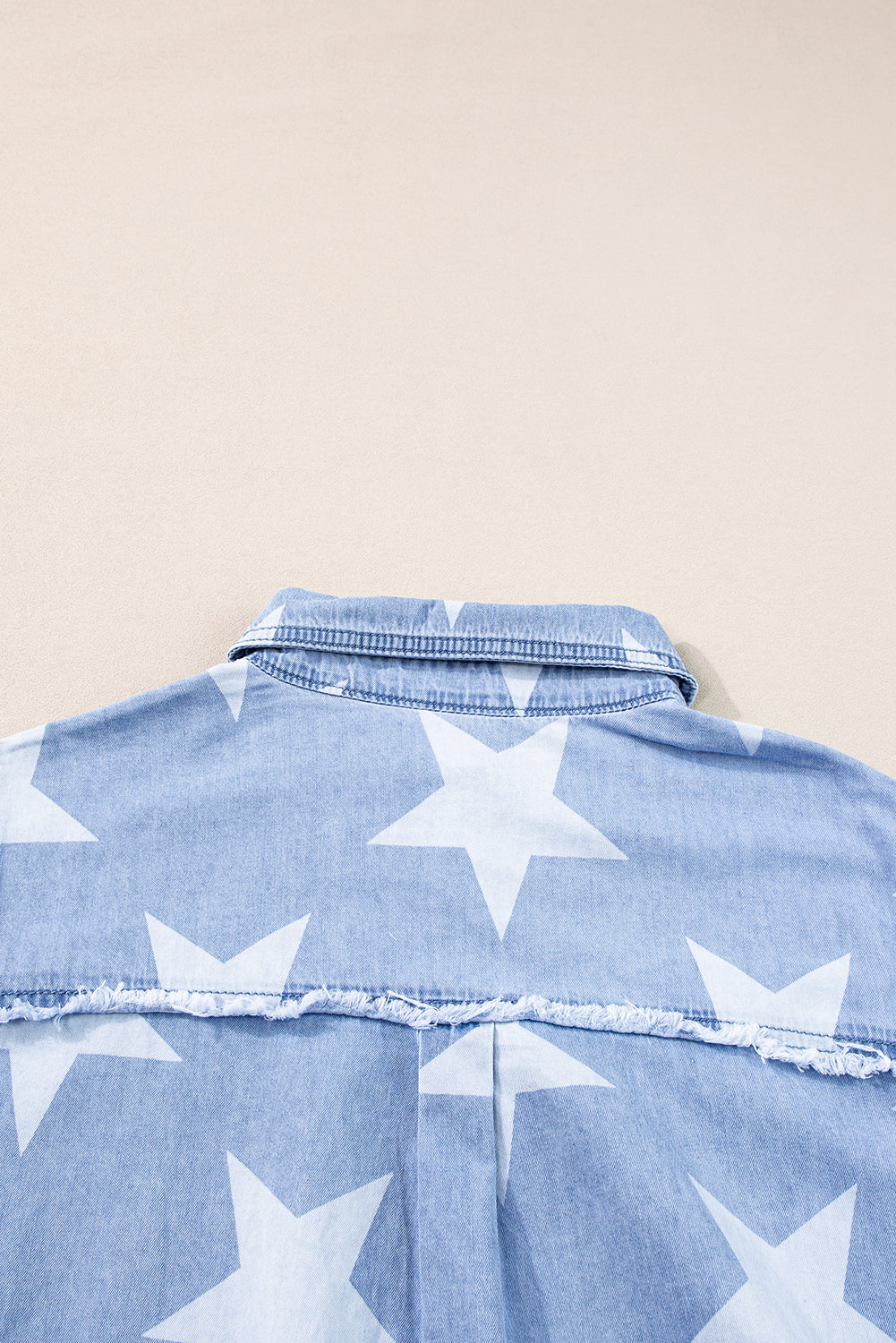 Blue Zone Planet | Sky Blue Stars Frayed Hem Collared Short Sleeve Denim Dress-TOPS / DRESSES-[Adult]-[Female]-2022 Online Blue Zone Planet