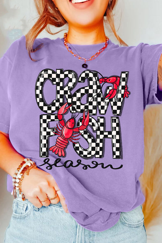 Wisteria Craw Fish Season Graphic Short Sleeve Top-Graphic/Graphic Tees-[Adult]-[Female]-Wisteria-S-2022 Online Blue Zone Planet