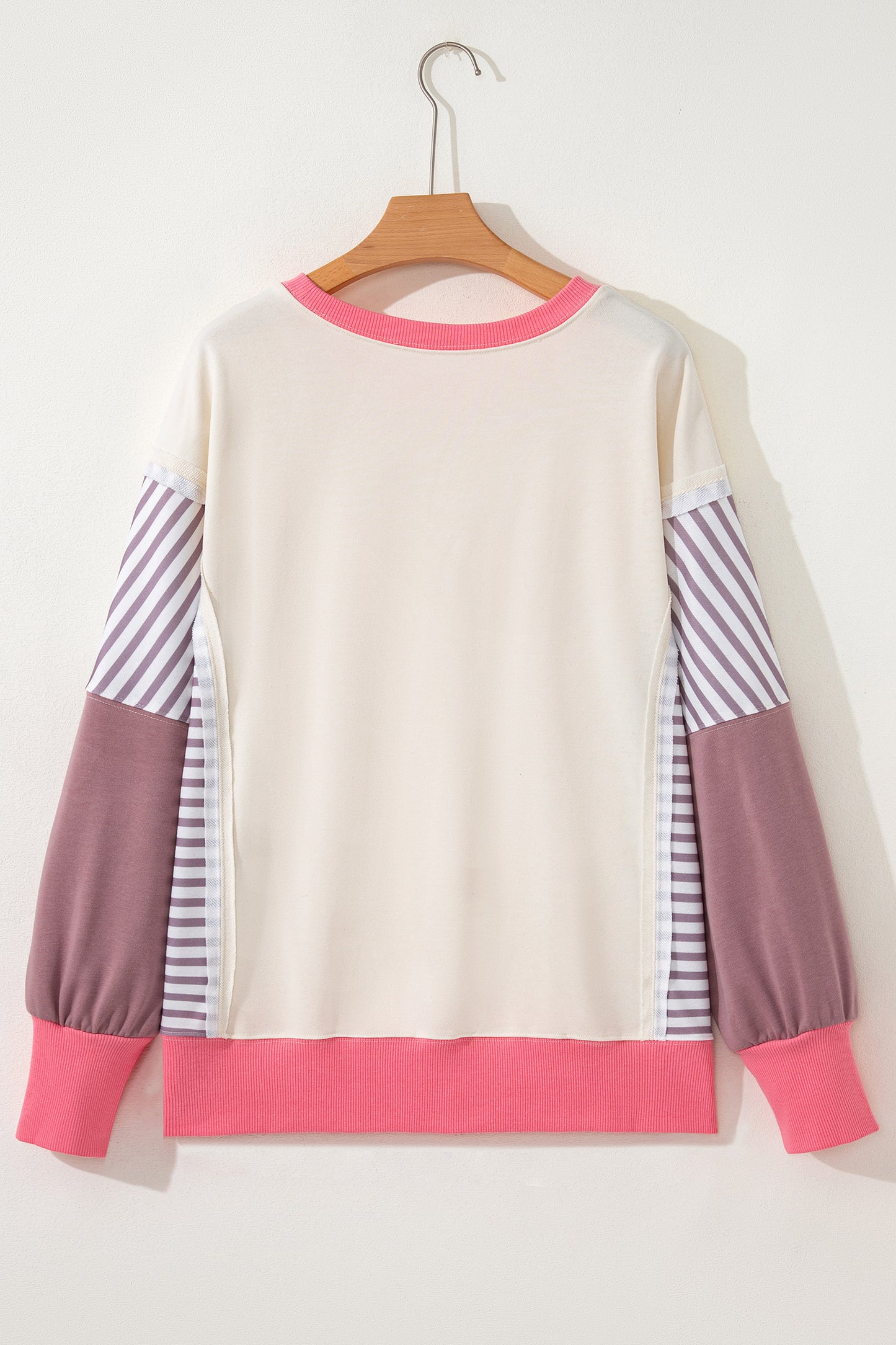 White Color Block Striped Patchwork Dolman Slit Sweatshirt-Tops/Sweatshirts & Hoodies-[Adult]-[Female]-2022 Online Blue Zone Planet