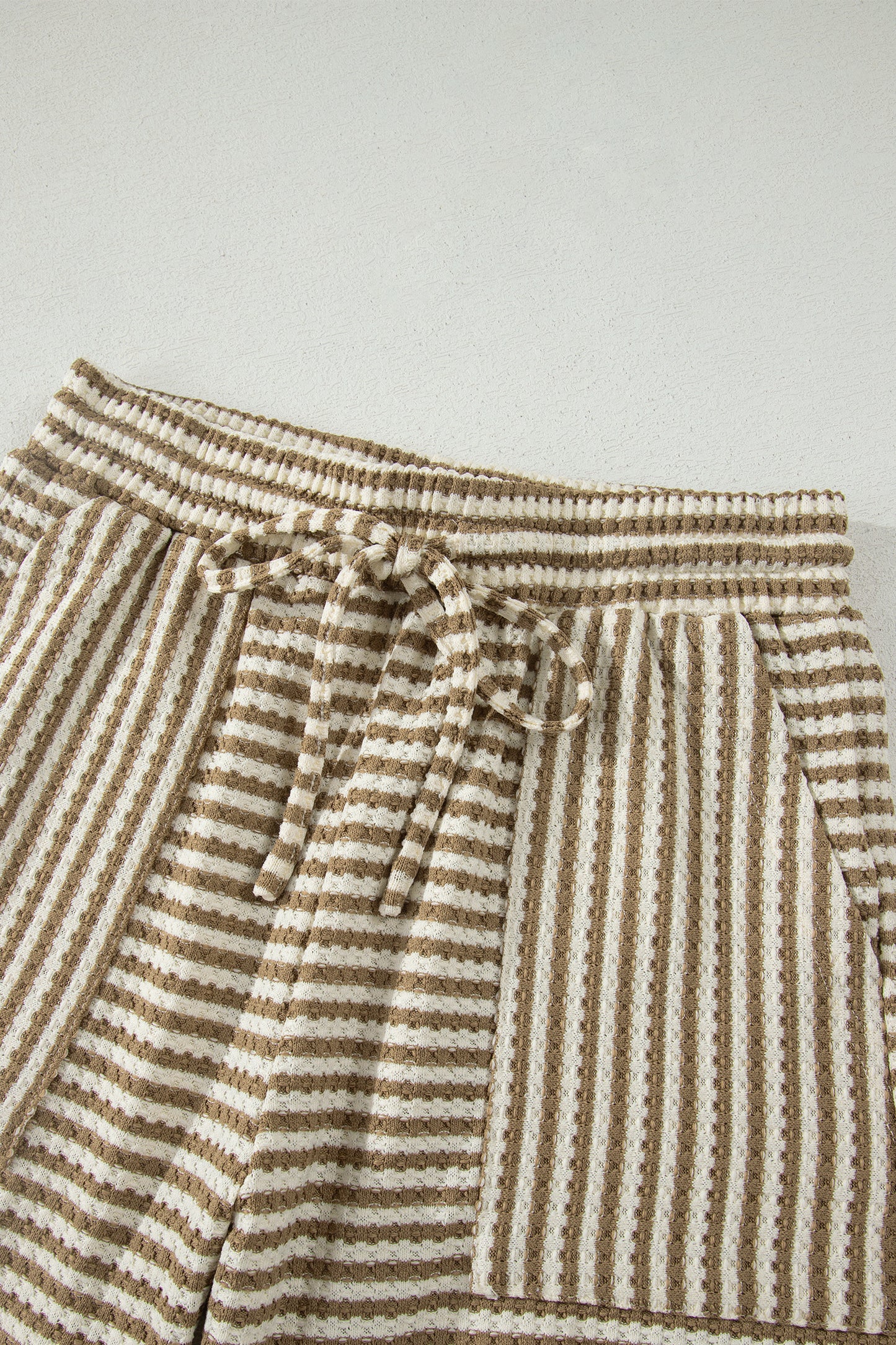 Brown Stripe Breathable Textured Knit Short 2pcs Set-Two Piece Sets/Short Sets-[Adult]-[Female]-2022 Online Blue Zone Planet