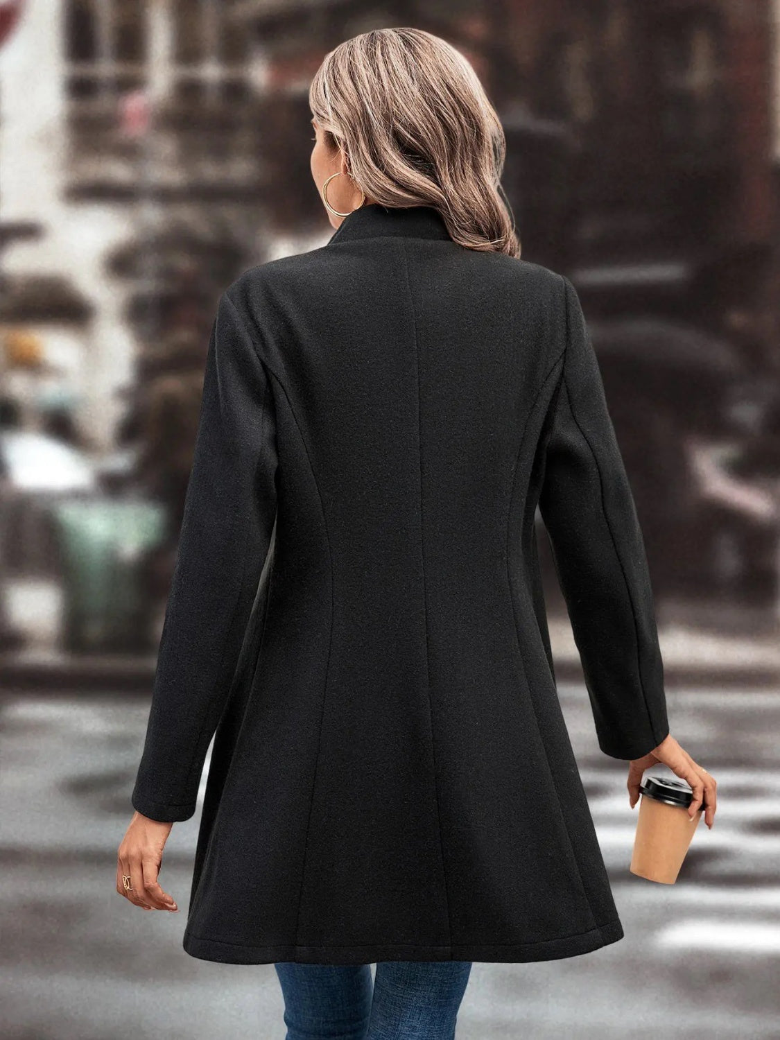 Collared Neck Long Sleeve Longline Coat-TOPS / DRESSES-[Adult]-[Female]-2022 Online Blue Zone Planet