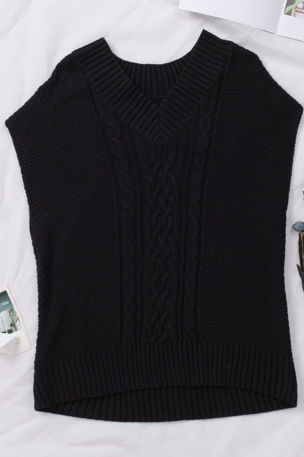 Cable-Knit V-Neck Sweater Vest-TOPS / DRESSES-[Adult]-[Female]-2022 Online Blue Zone Planet