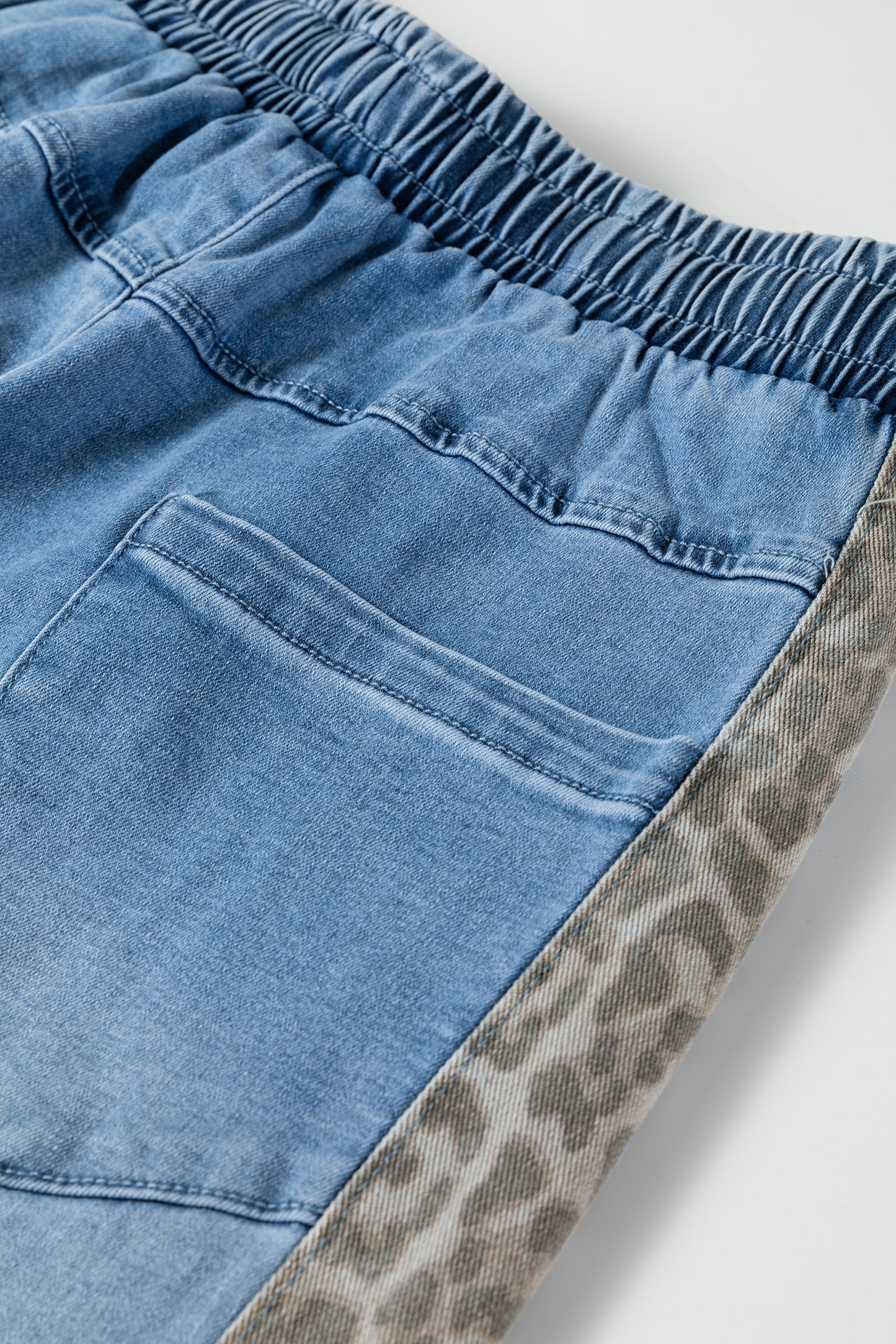 Beau Blue Drawstring Elastic Waist Leopard Striped Side Panel Wide Leg Jeans-Bottoms/Jeans-[Adult]-[Female]-2022 Online Blue Zone Planet